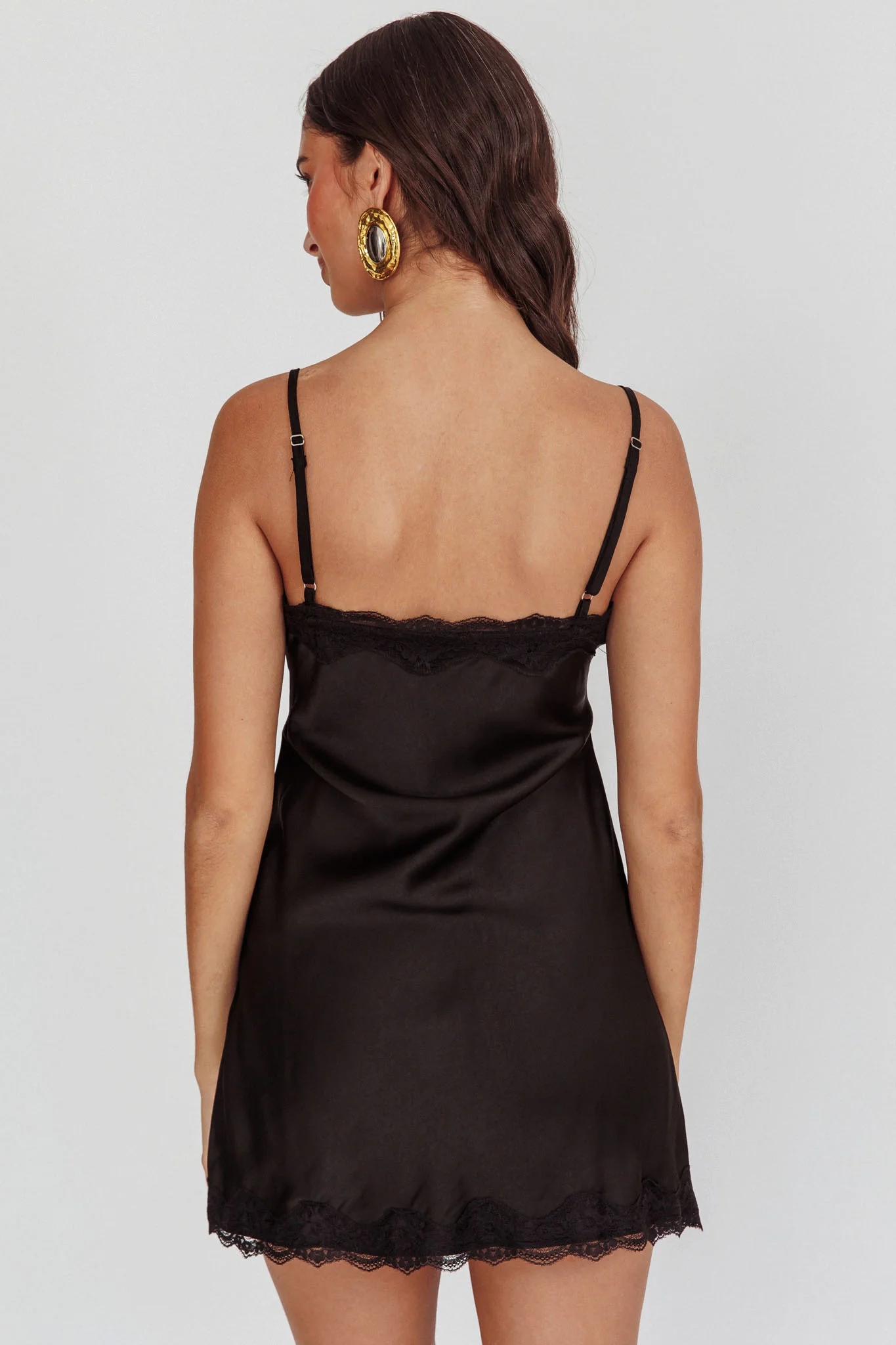 Spellbound Satin Mini Slip Dress Black - Seraphlike