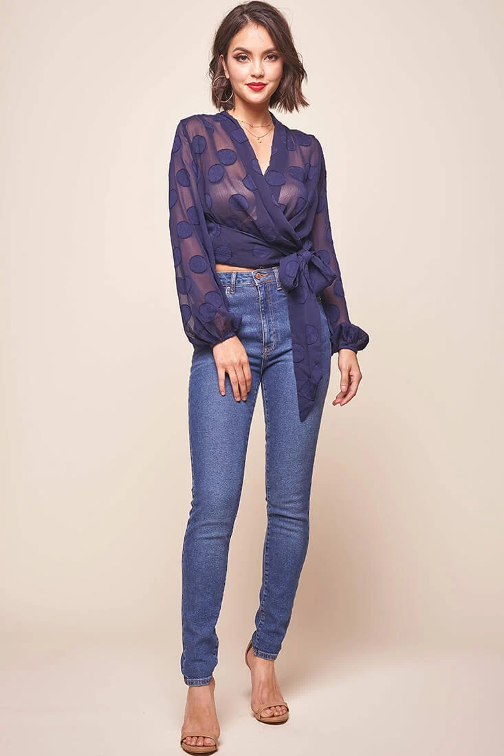 After Hours Sheer Wrap Blouse Navy - Seraphlike