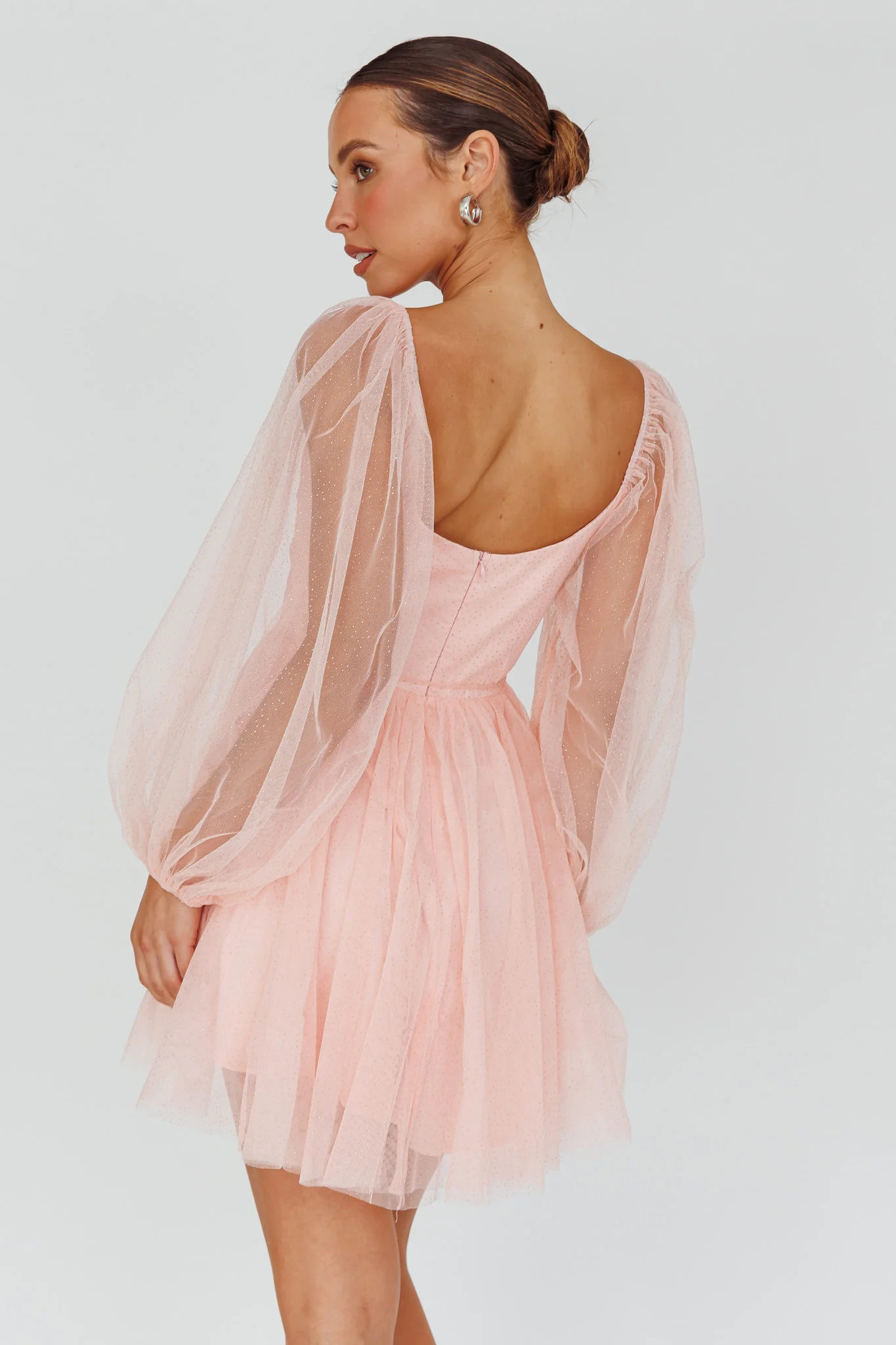 Fairytale Dream Pleat Neckline Mini Dress Sparkle Pink - Seraphlike