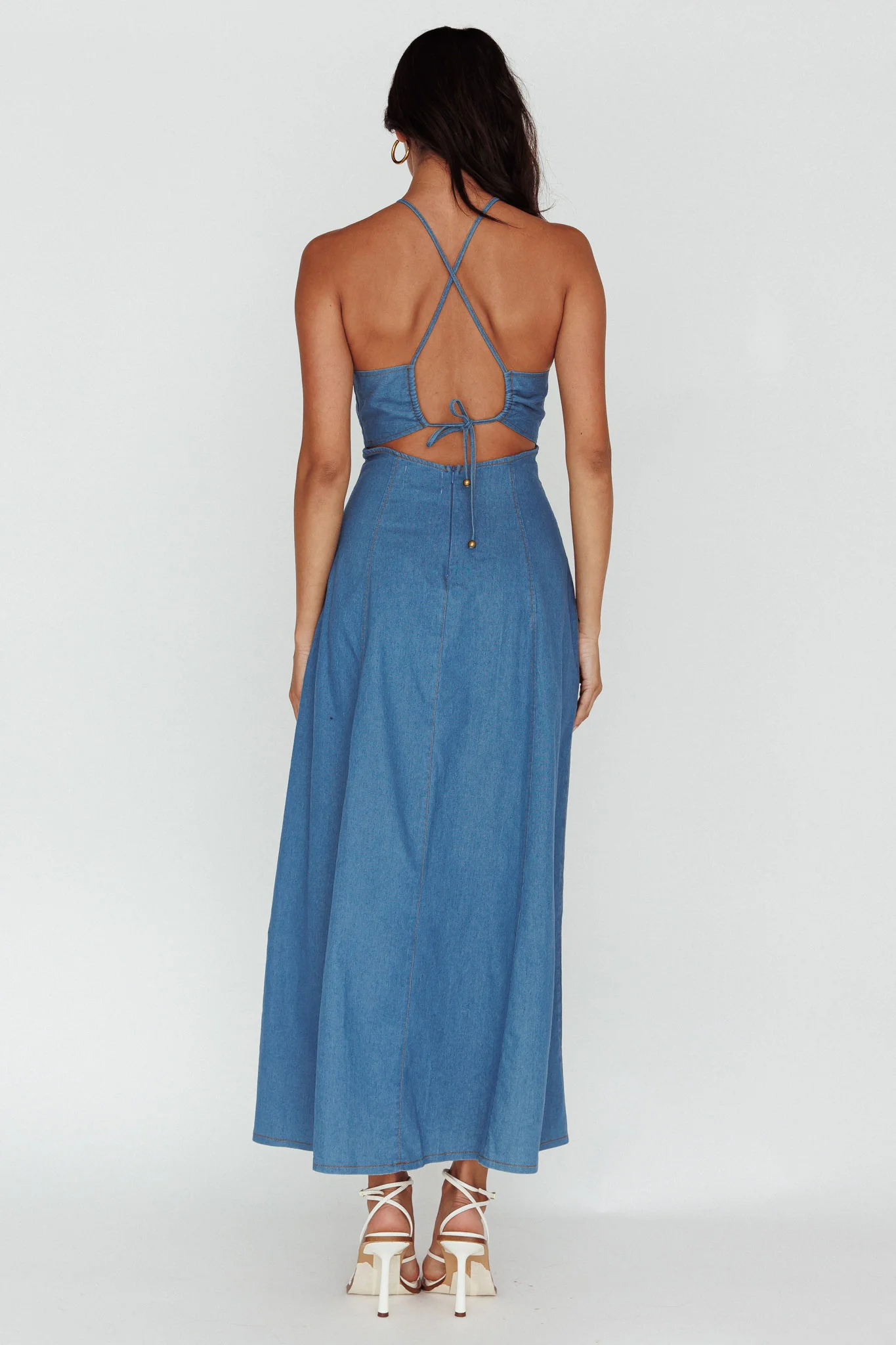 Leilana Halterneck Maxi Dress Denim - Seraphlike