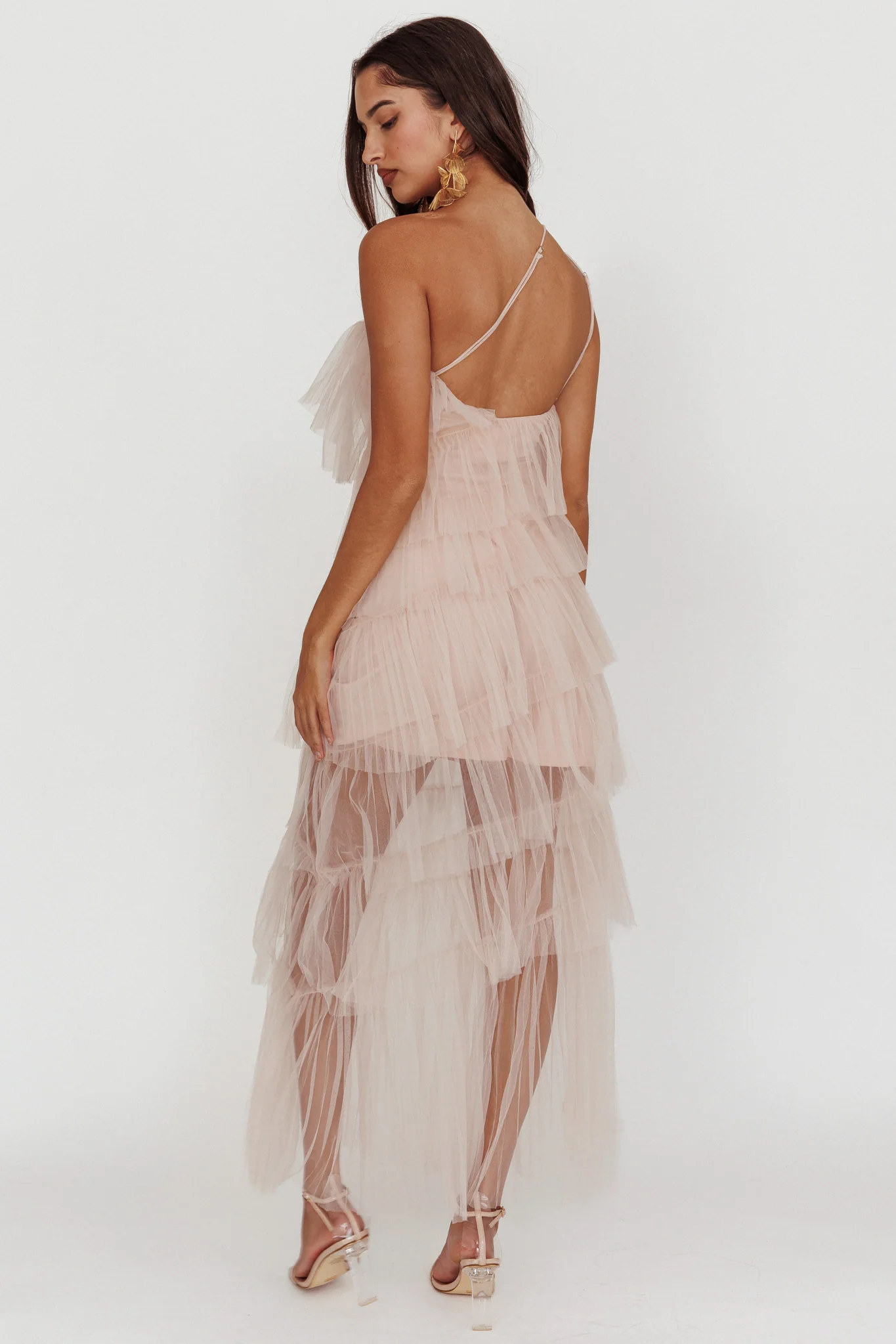 Arrabel Tiered Ruffle Tulle Maxi Dress Blush - Seraphlike