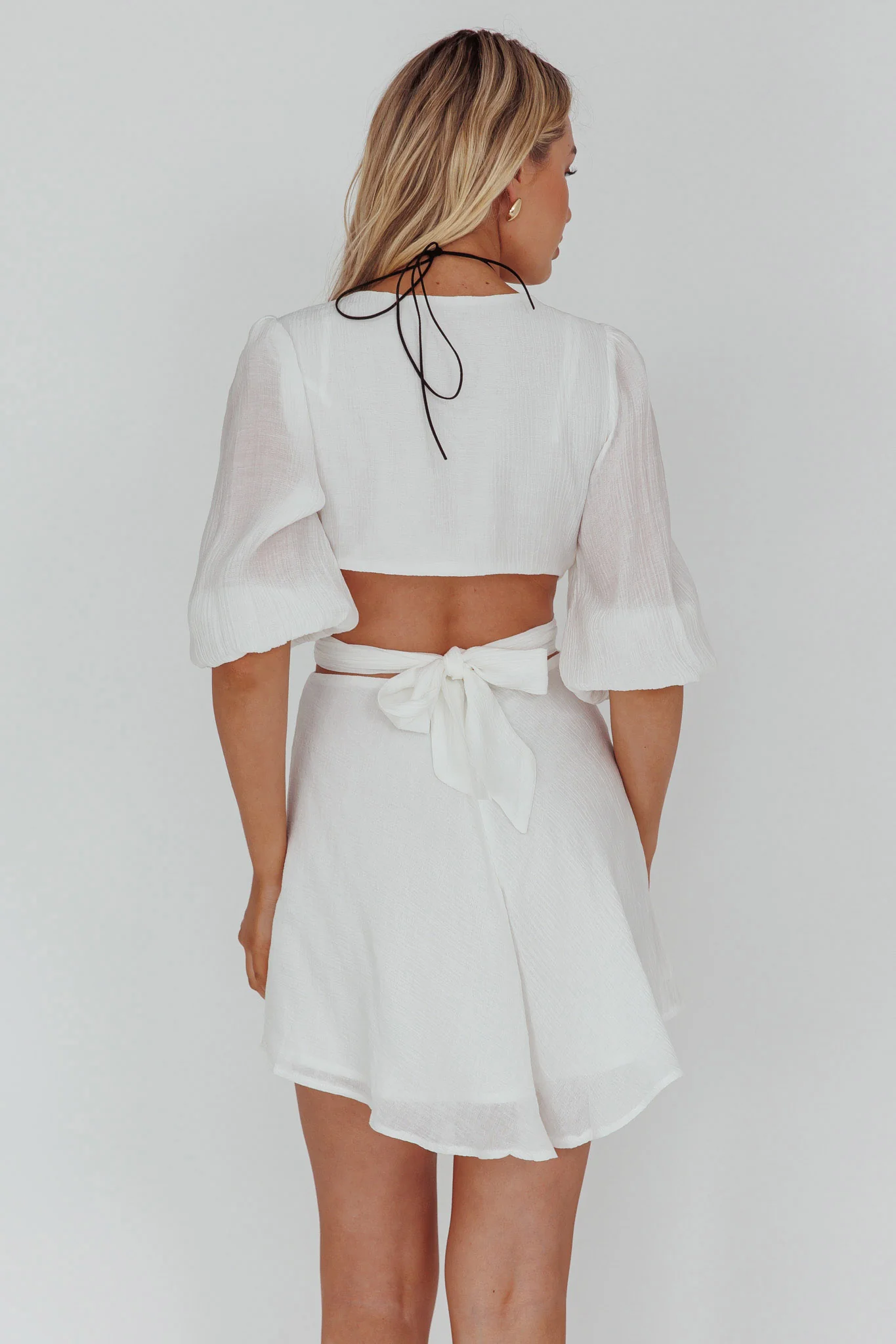 Sunshine Sweetie Cut-Out Waist Tie Feature Mini Dress White - Seraphlike