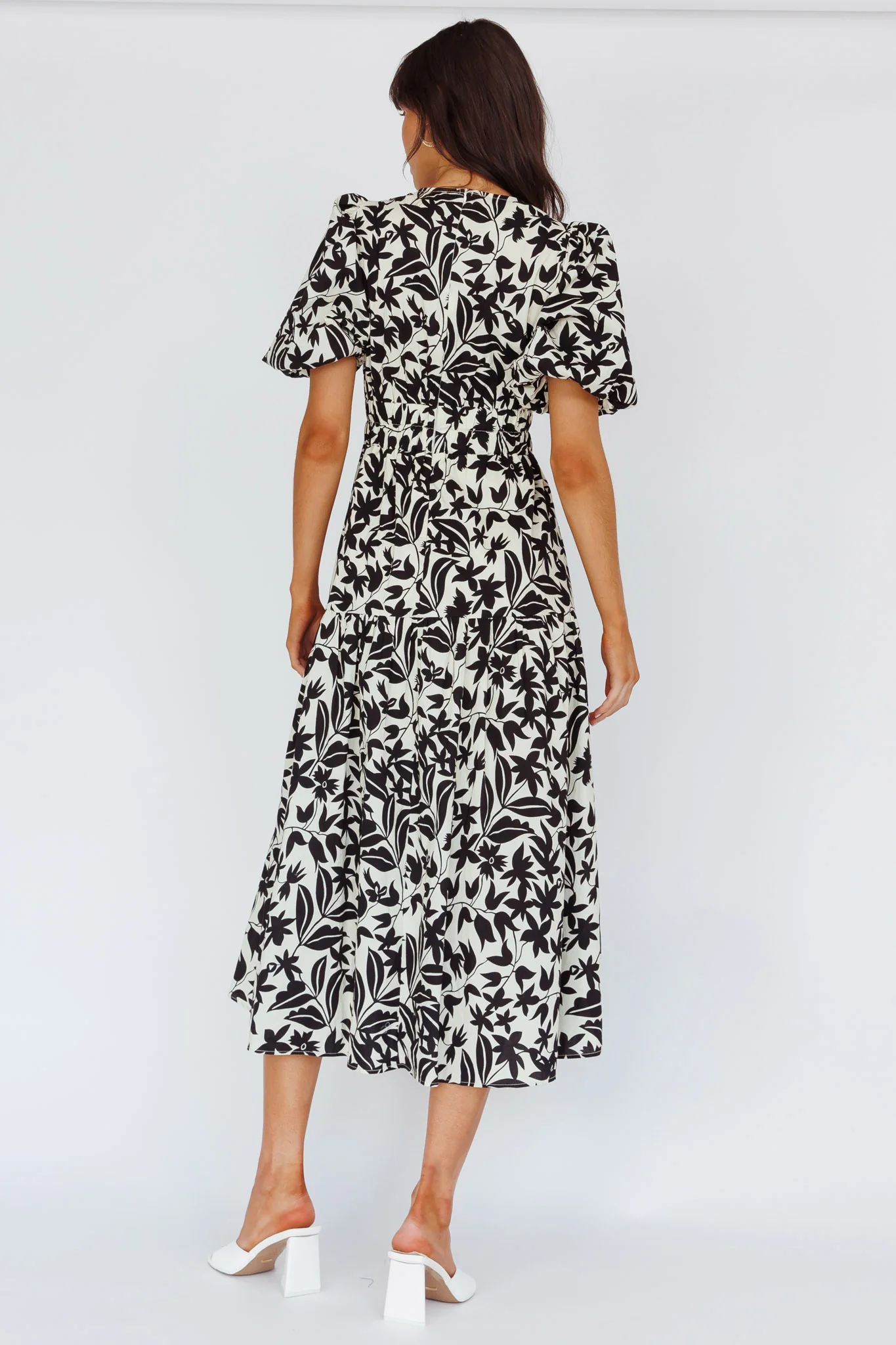 Summer Land V-Neckline Midi Dress Floral Beige - Seraphlike