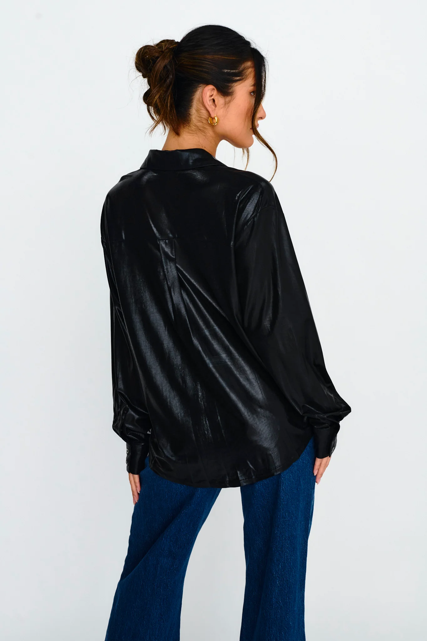 Benni Long Sleeve Button-Up Shirt Black - Seraphlike