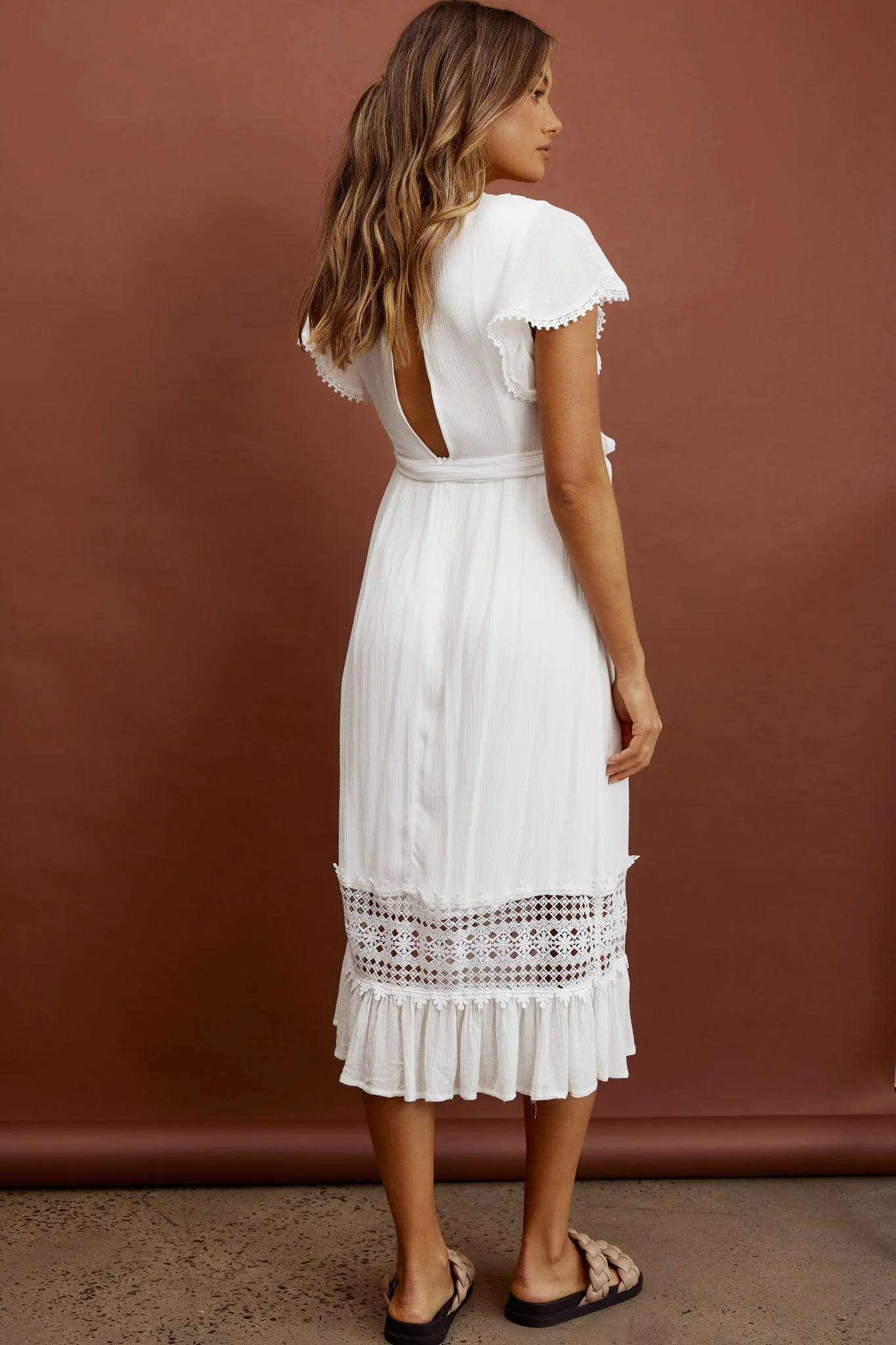 Zephyr Waist Tie Midi Dress White - Seraphlike