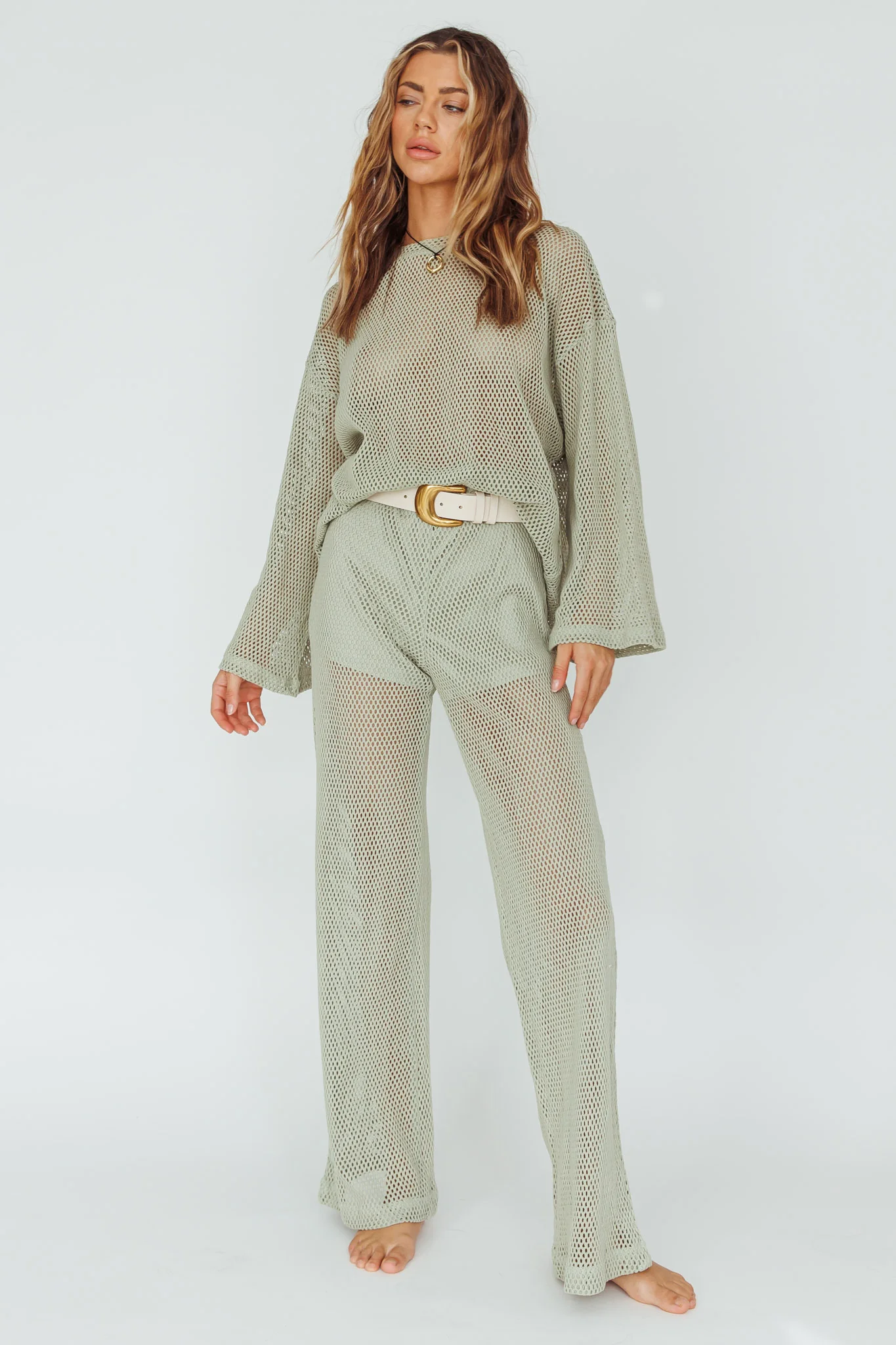 Mahina Long Net Pants Sage - Seraphlike