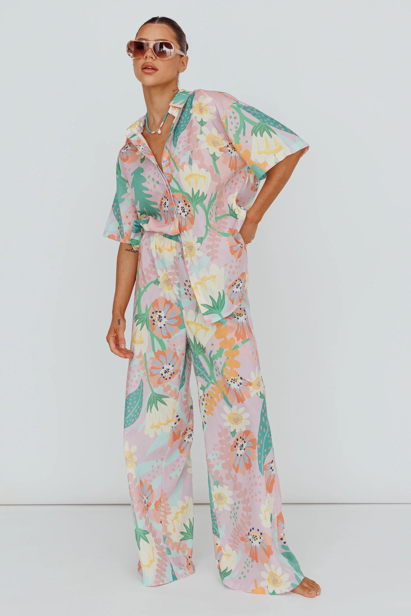 Kiko Wide Leg Pants Print Pink Multi - Seraphlike