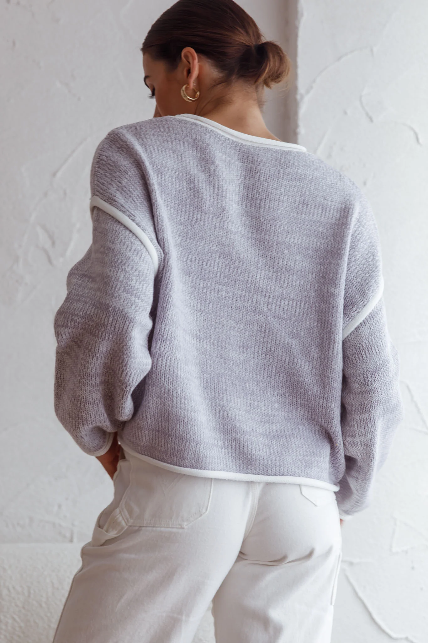 Sitting Pretty Drop Sleeve White Trim Knit Sweater Blue - Seraphlike