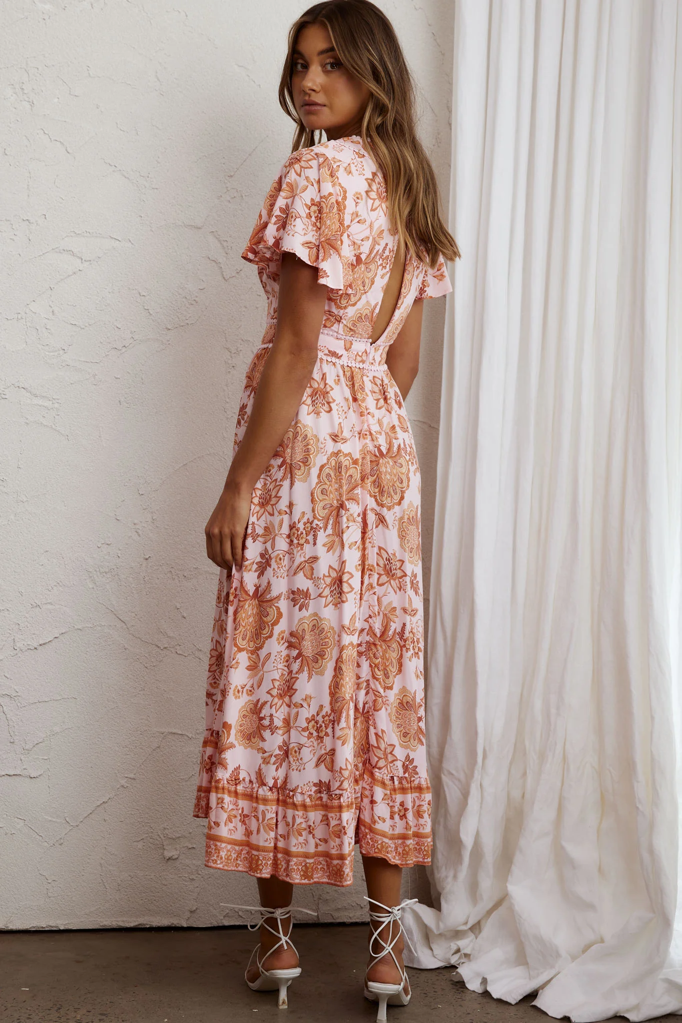 Kailee Short Sleeve Midi Dress Pink/Orange - Seraphlike