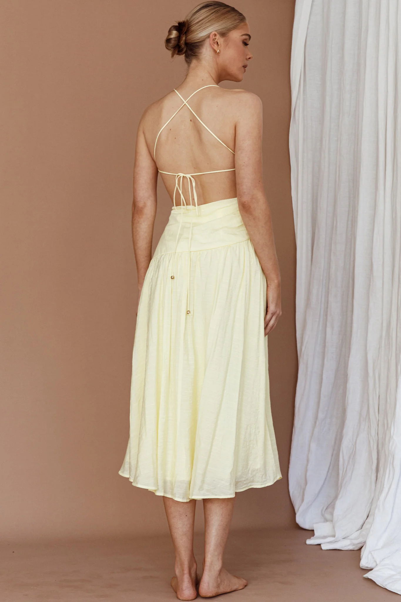 Destination Open Back Midi Dress Lemon - Seraphlike