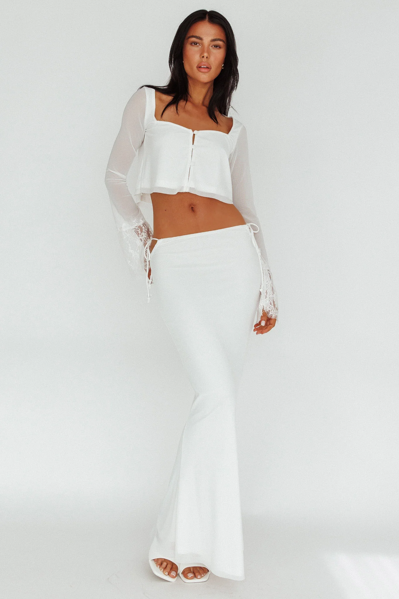 Rana String Tie Side Midi Skirt Cream - Seraphlike