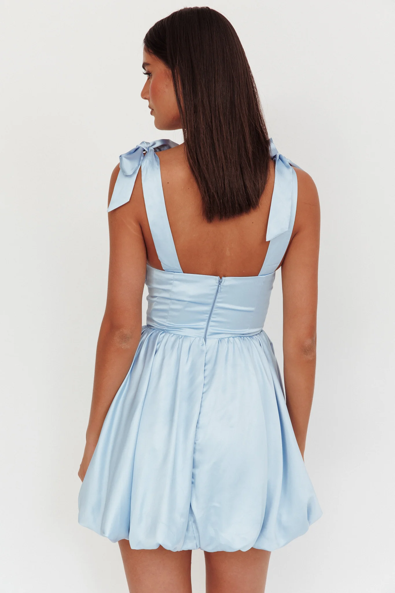 Just Magic Tied Shoulder Bubble Hem Mini Dress Baby Blue - Seraphlike