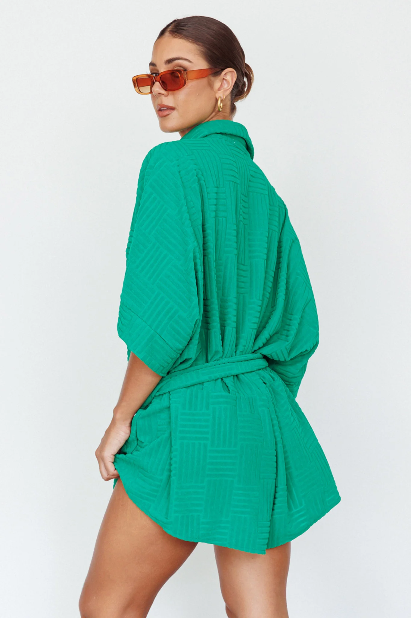 Daytona Beach Button-Up Romper Textured Green - Seraphlike