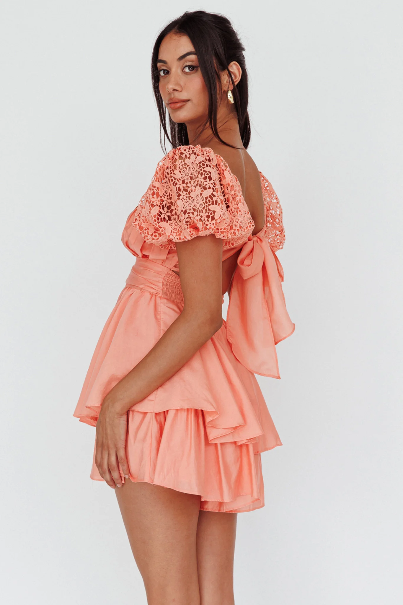 Hold My Halo Lace Sleeve Romper Apricot - Seraphlike