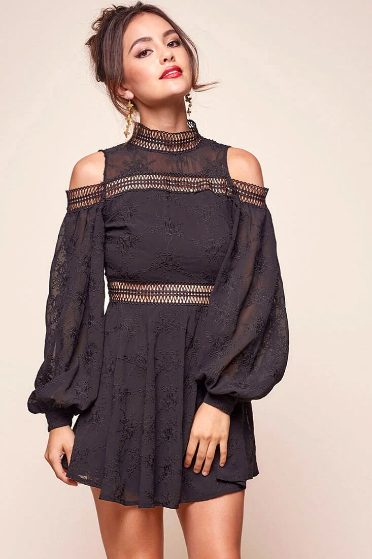 Ellis Open Back Dressy Floral Dress Black - Seraphlike