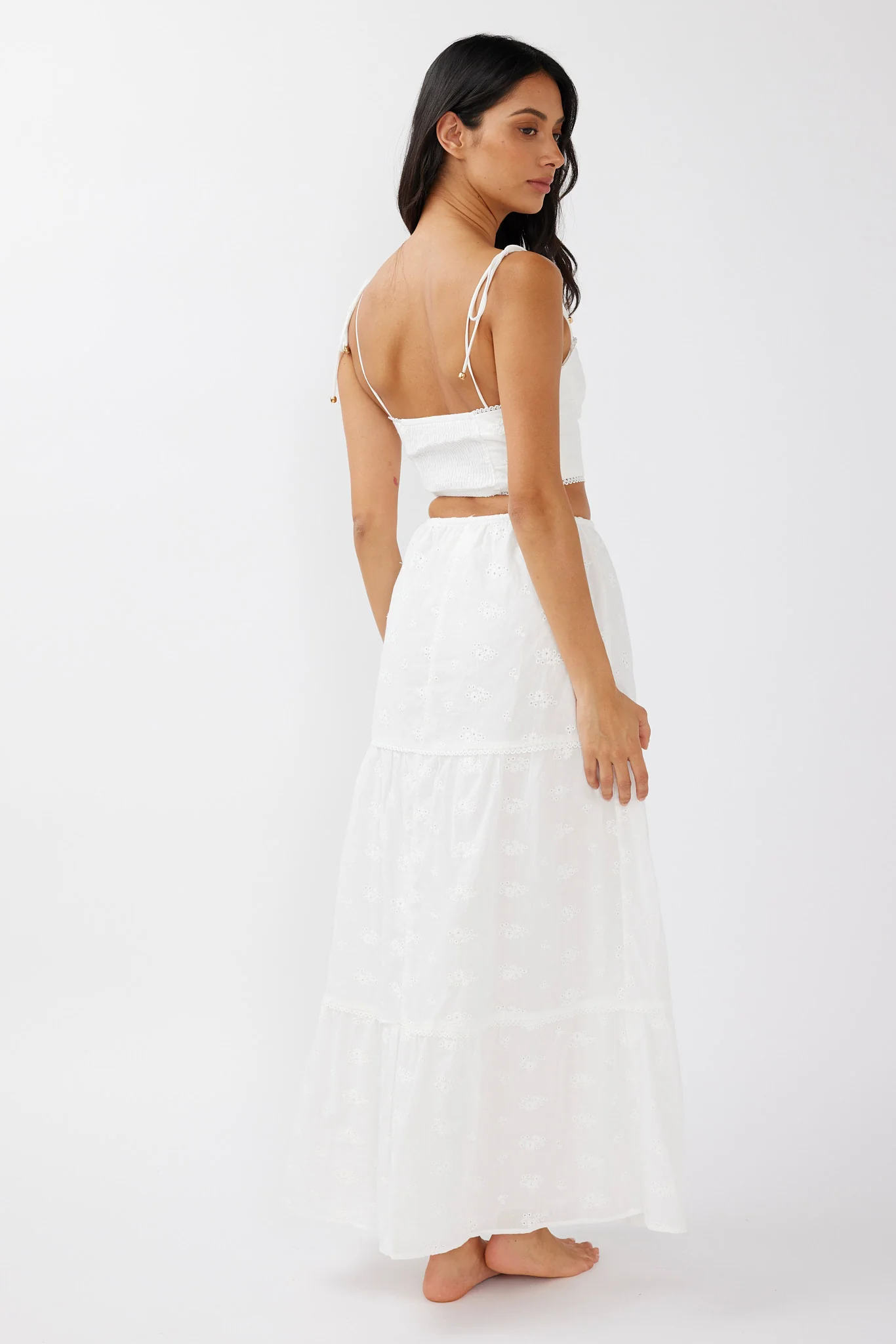 Gracelyn Drawstring Embroidery Maxi Skirt White - Seraphlike