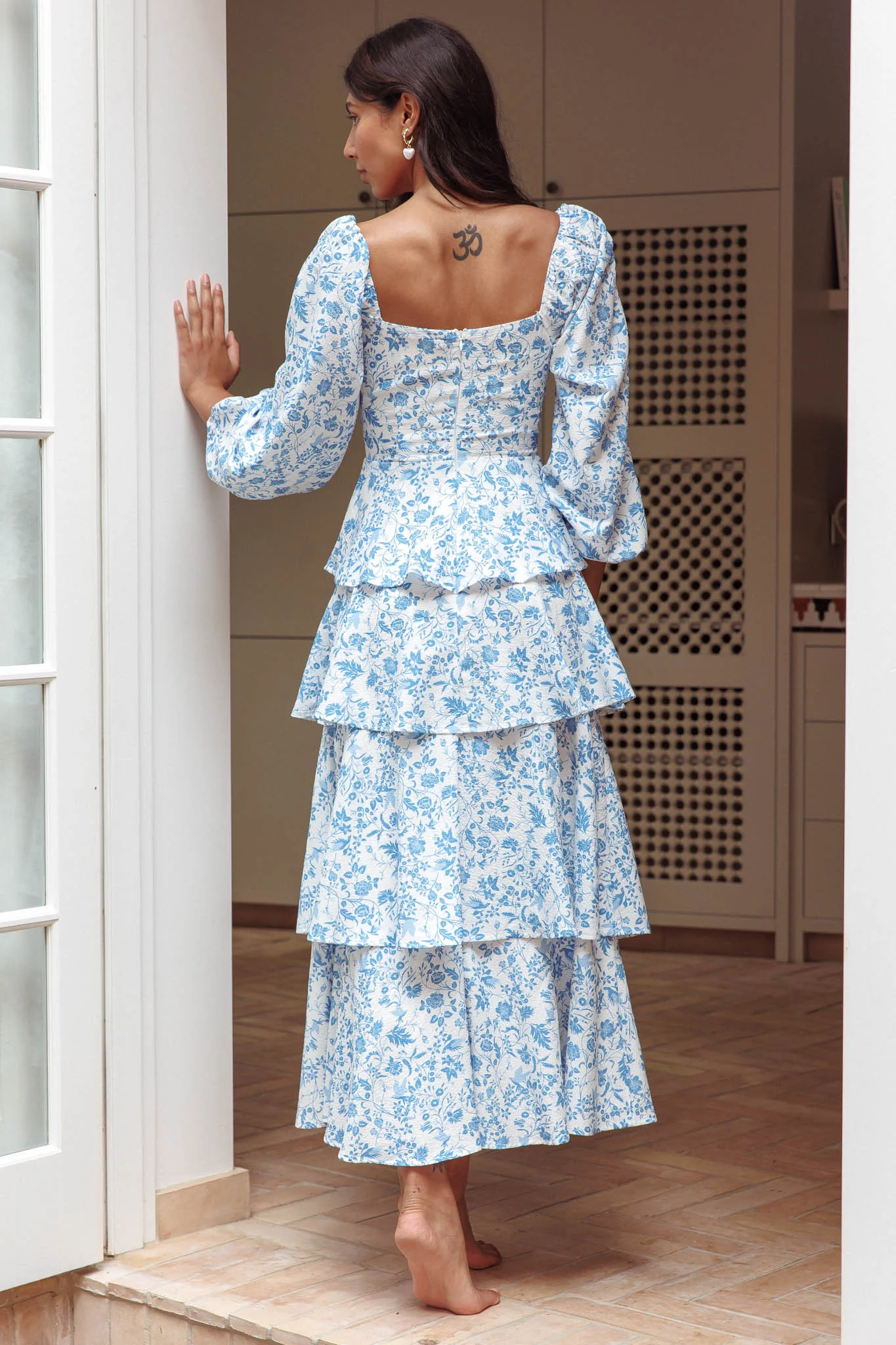 Provence Bloom Long Sleeve Maxi Dress Floral Blue - Seraphlike