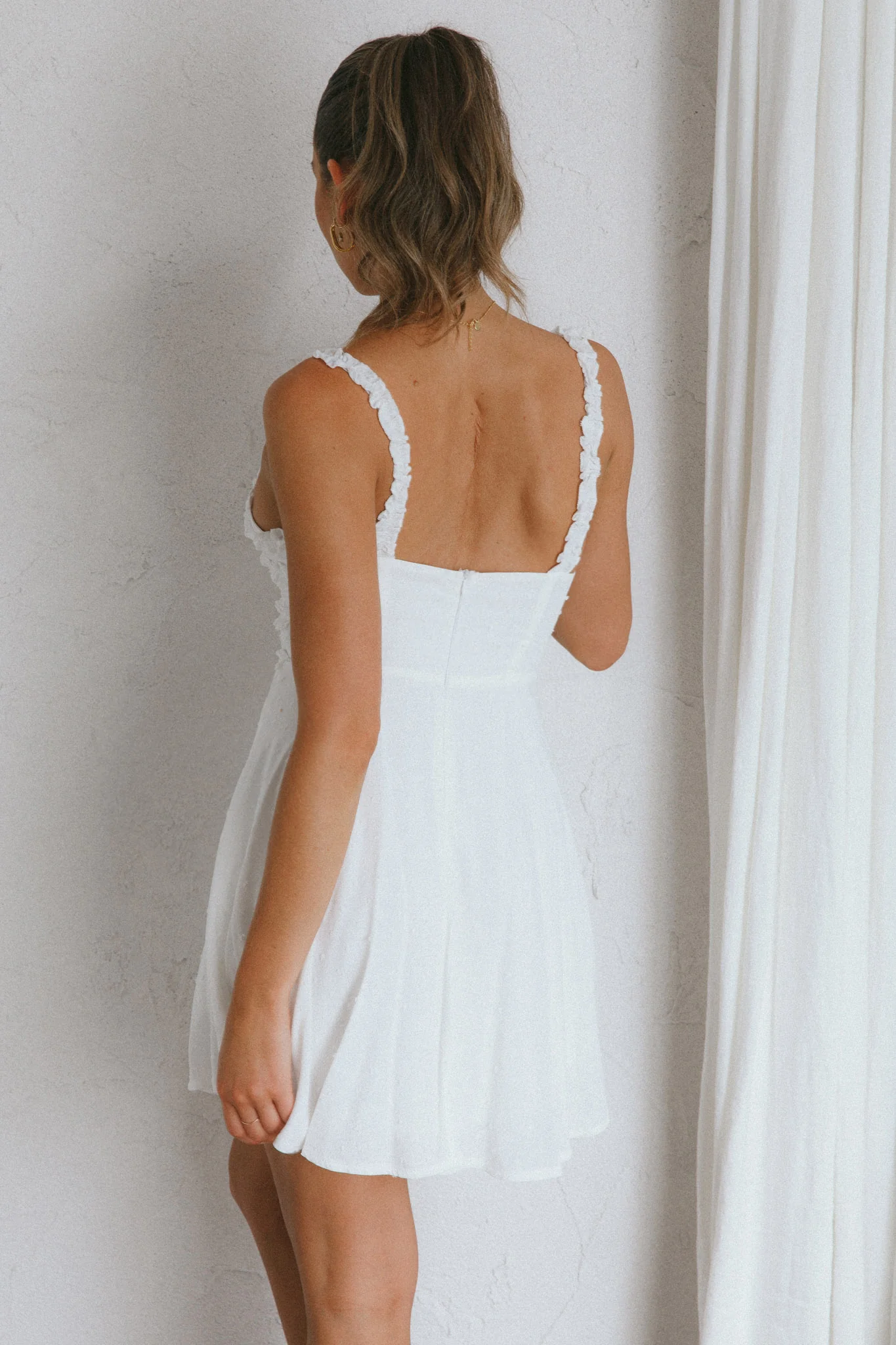 Illia Frill Trim Textured Dress White - Seraphlike