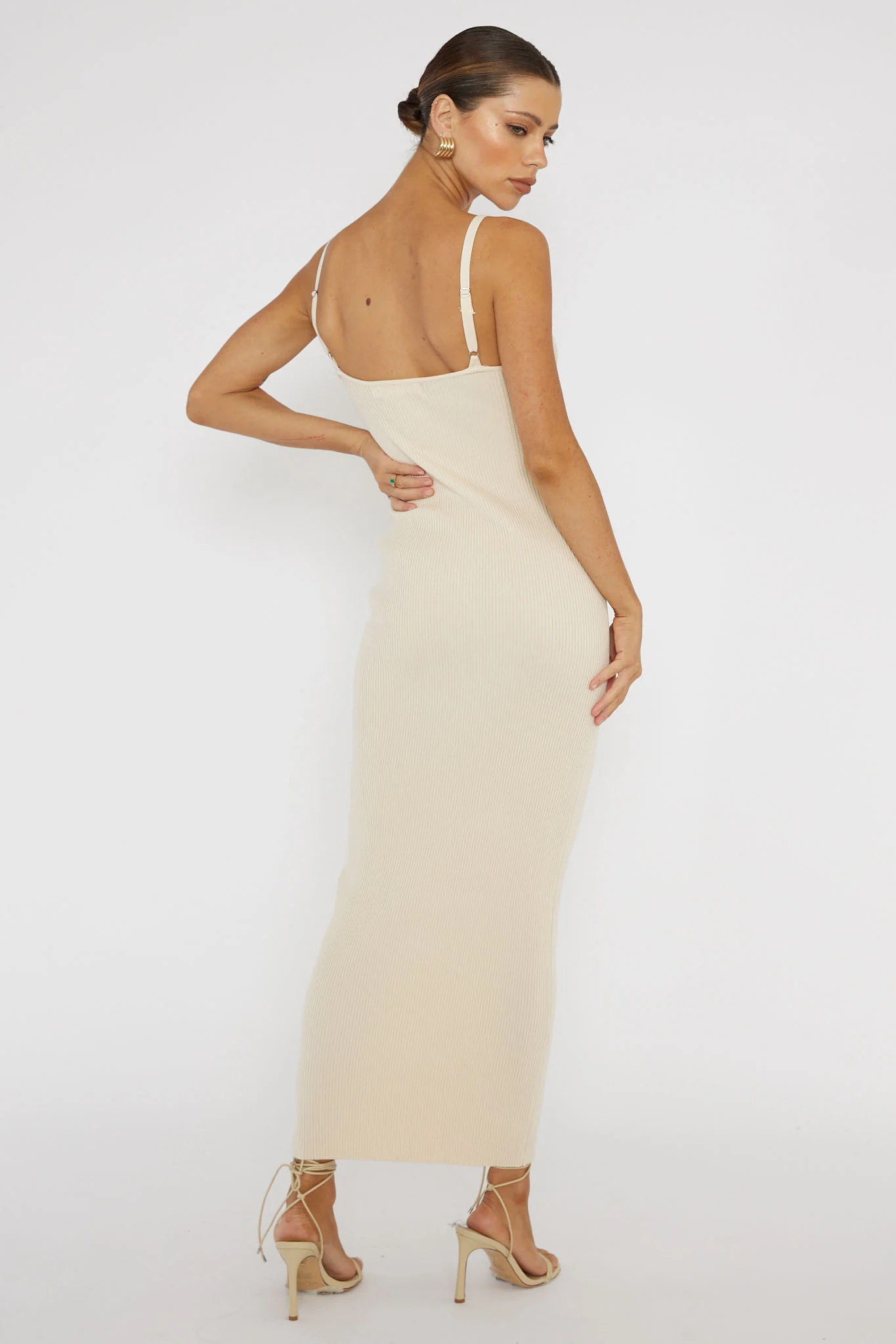 Lover's High Twist Bust Knit Midi Dress Cream - Seraphlike