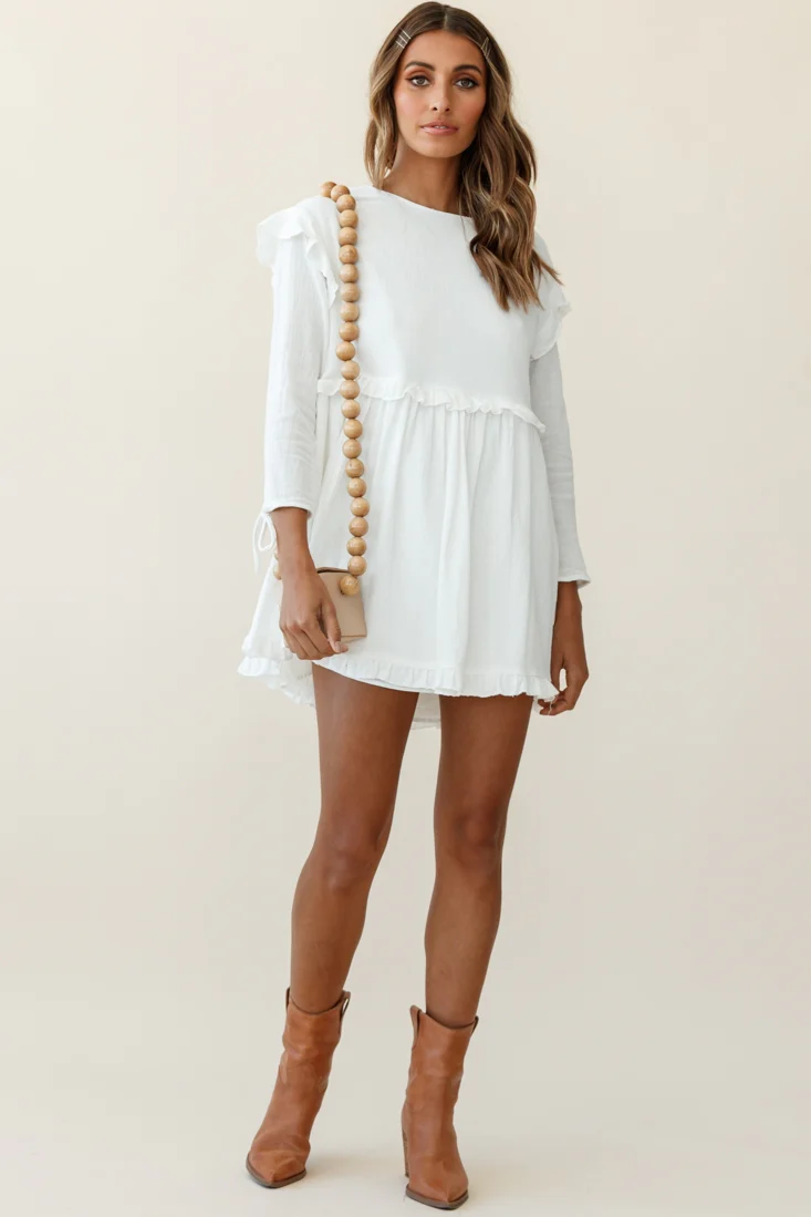 Marion Long Sleeve Shift Dress White - Seraphlike