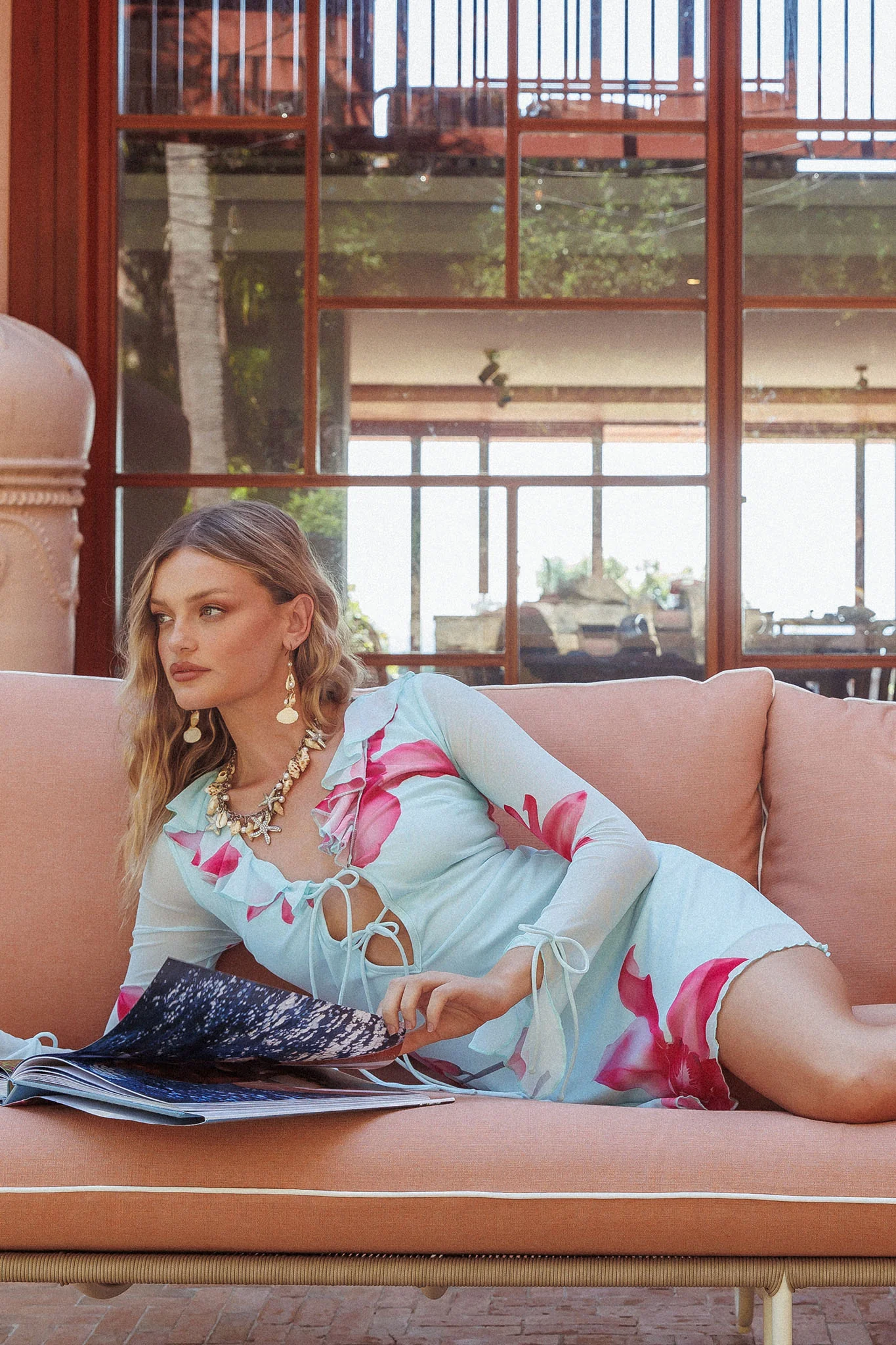 Sea Dreaming Ruffle Trim Mini Dress Floral Blue - Seraphlike