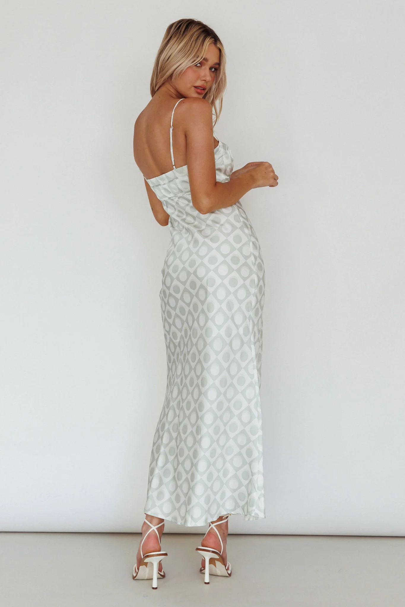 Lane Cove Cami Strap Maxi Dress Print Matcha - Seraphlike