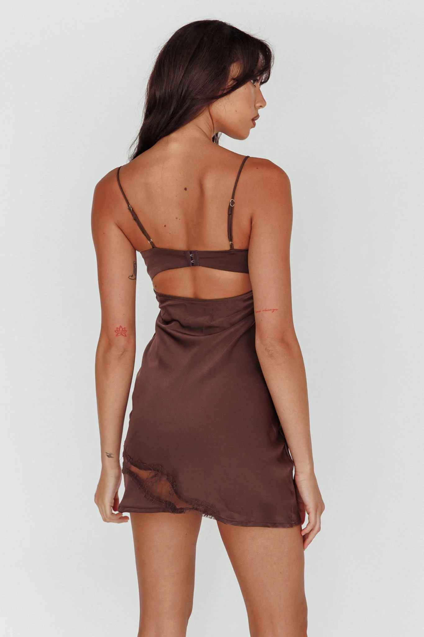 Sweet Talker Lace Trim Mini Dress Chocolate - Seraphlike