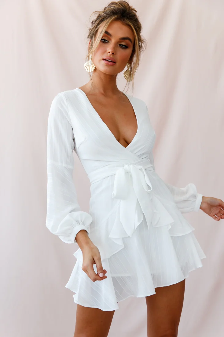 Kerry Layered Balloon Sleeve Dress White - Seraphlike