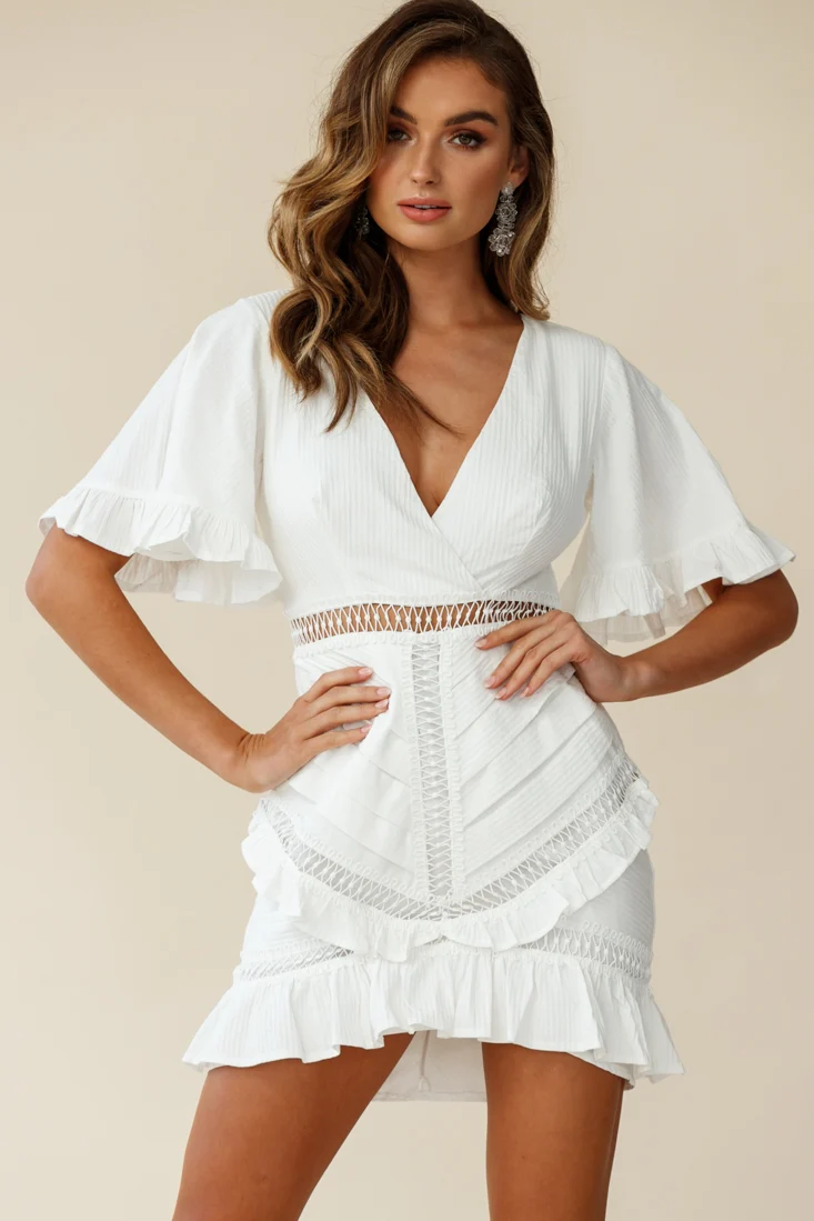 Walk This Way Pintuck Angel Sleeve Dress White - Seraphlike