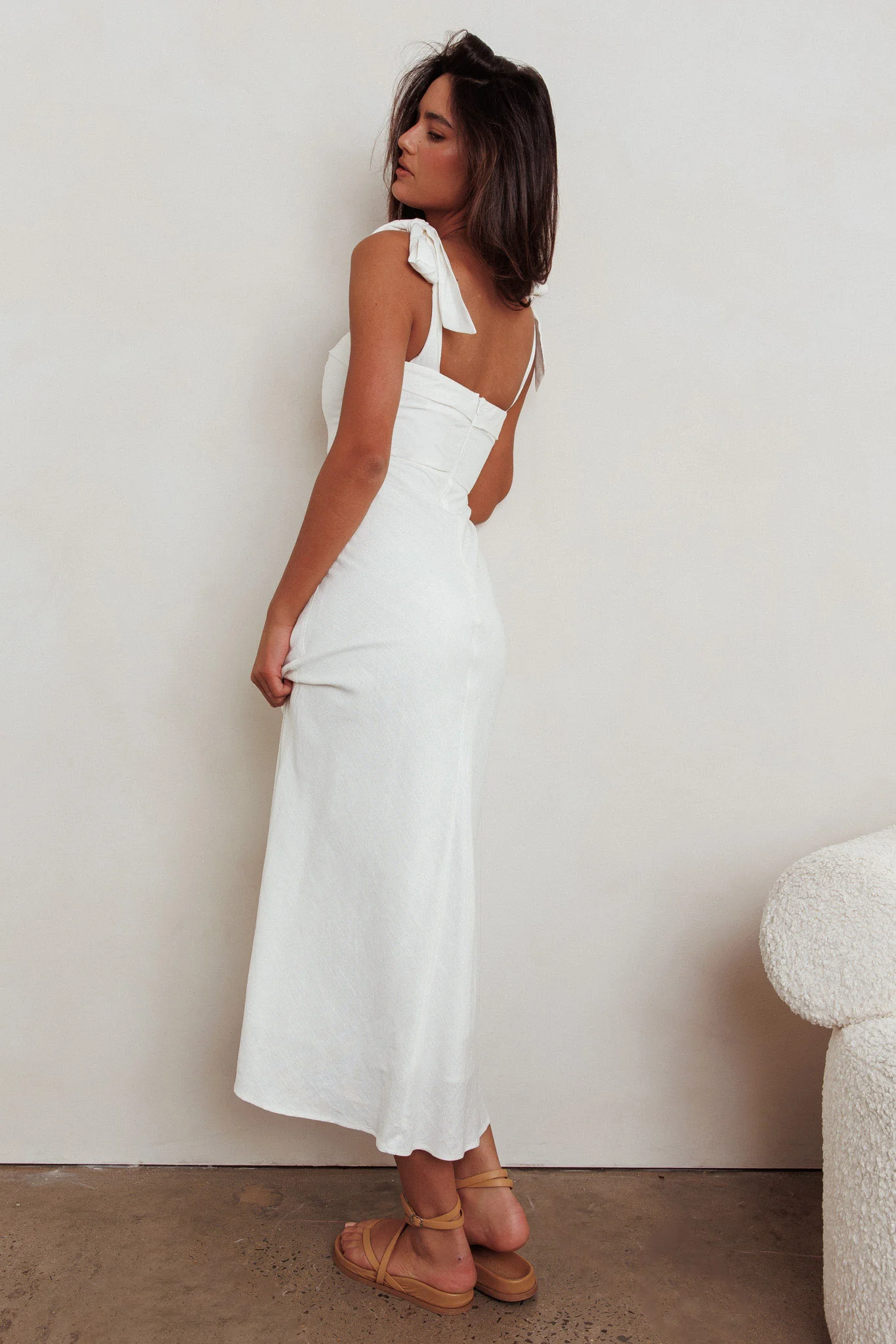 Appreciate You Tied Shoulder Maxi Dress White - Seraphlike