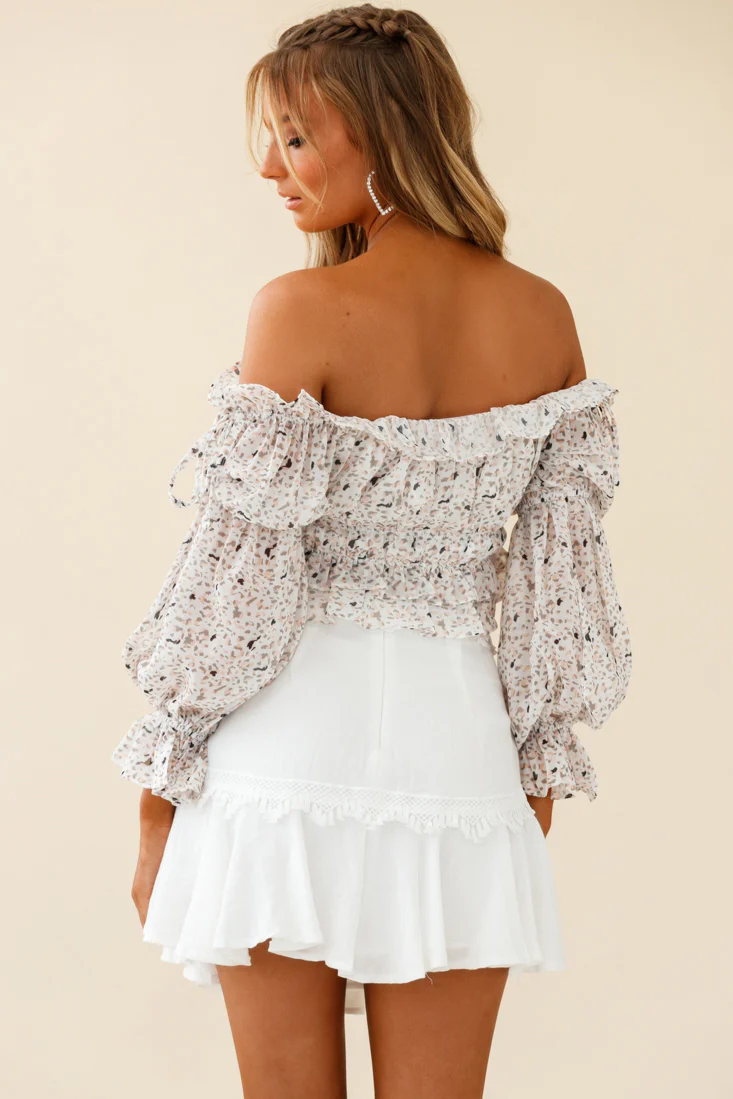 Taryn Bardot Top Animal Print White - Seraphlike