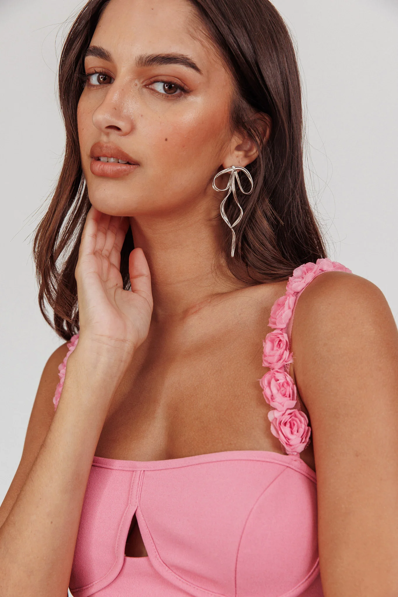 Marteen Rosette Strap Midi Dress Pink - Seraphlike