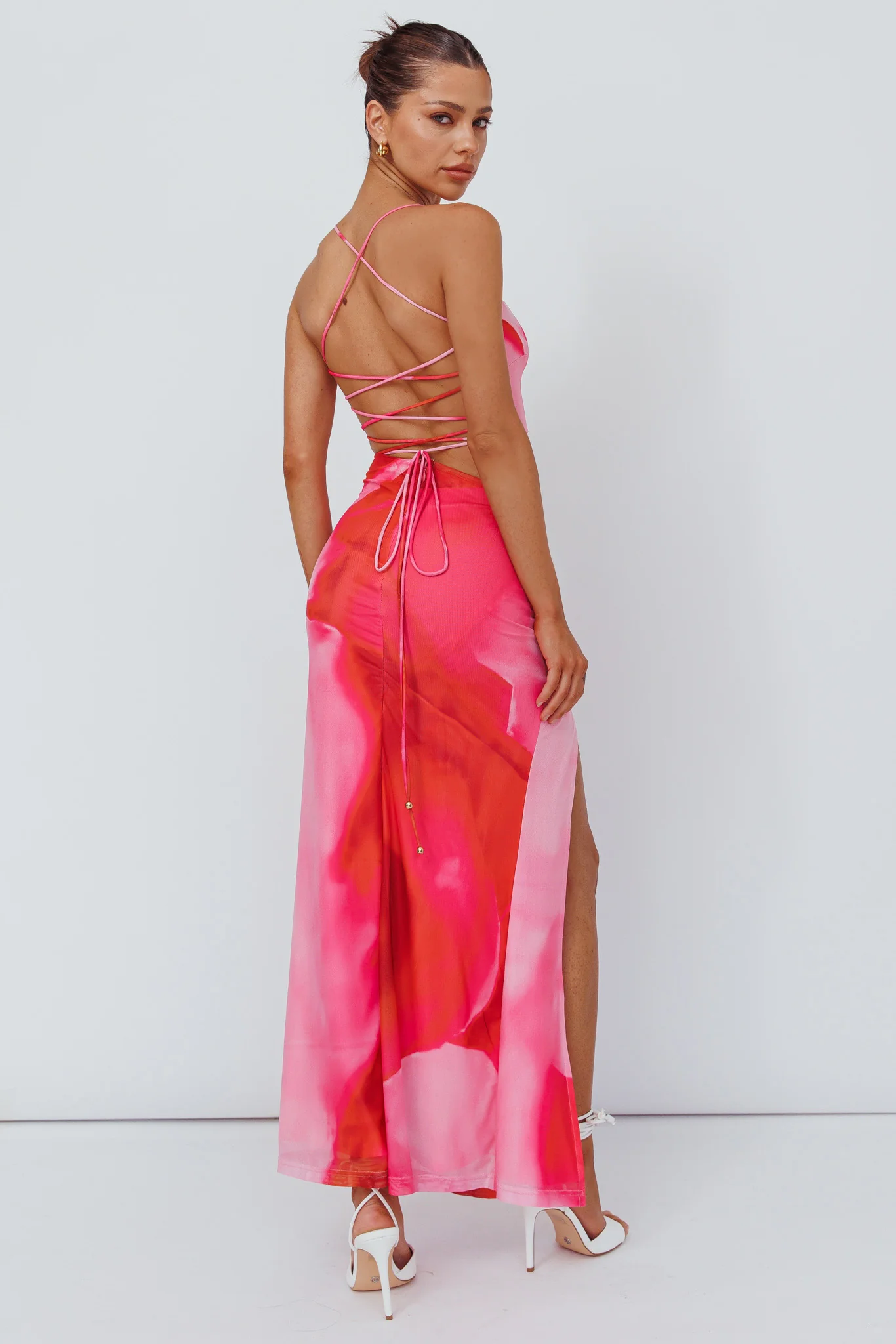 Alejandre Cut-Out Tied Maxi Dress Print Pink - Seraphlike
