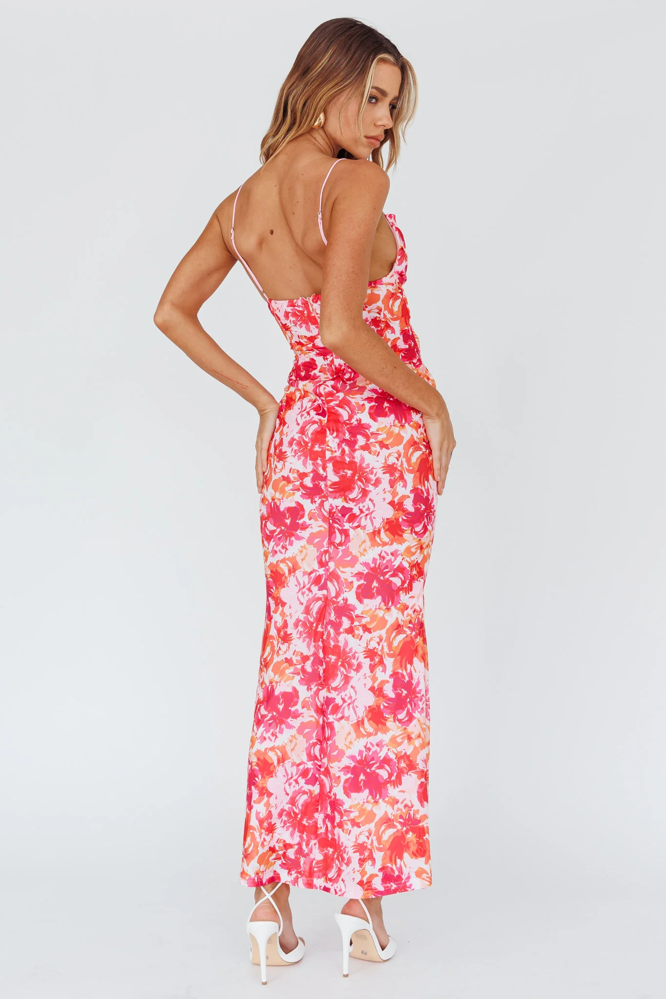 Teava Laced Waist Midi Dress Floral Red - Seraphlike