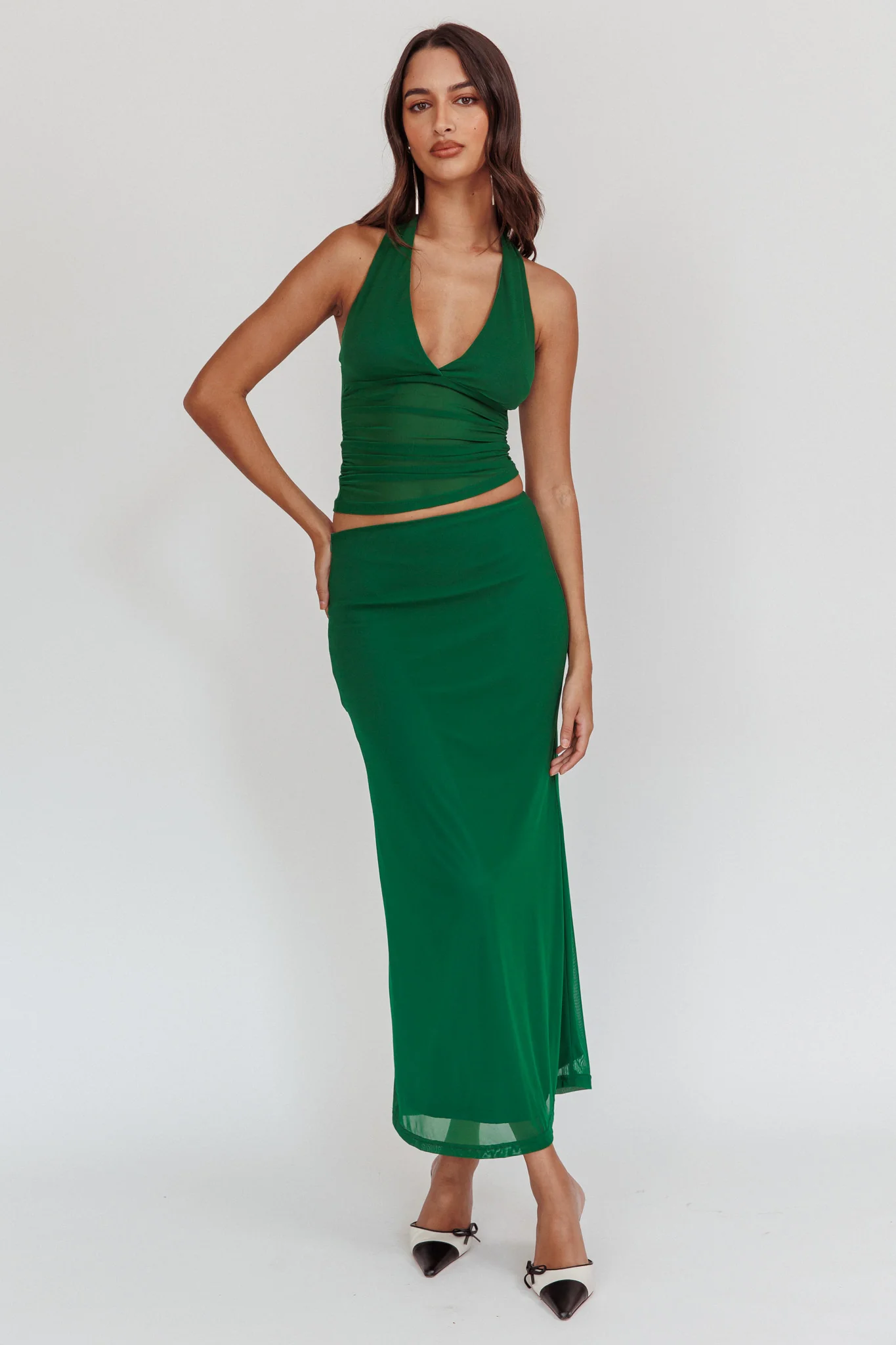 Lorely Mesh Maxi Skirt Forest Green - Seraphlike