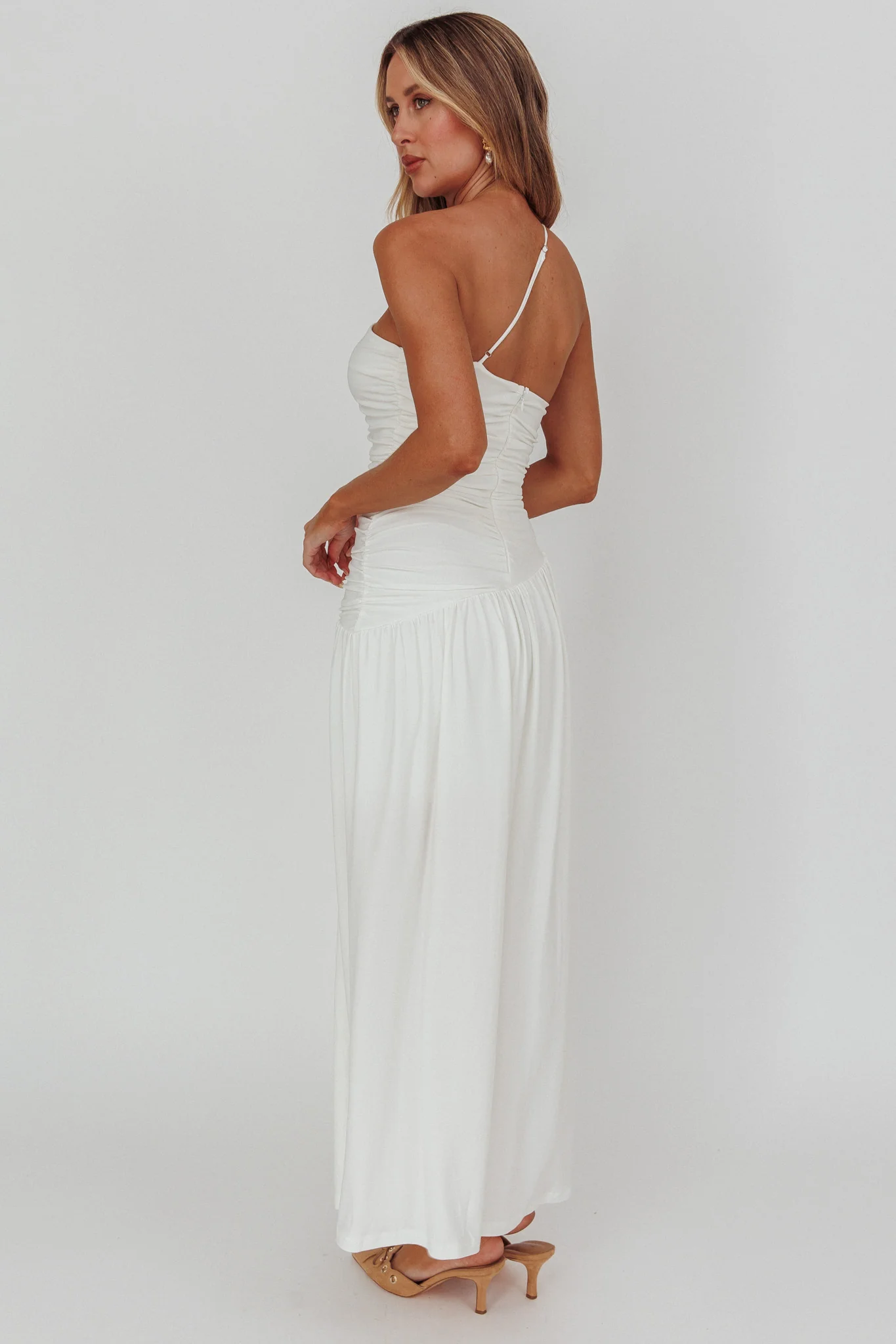 Destination One-Shoulder Maxi Dress White - Seraphlike