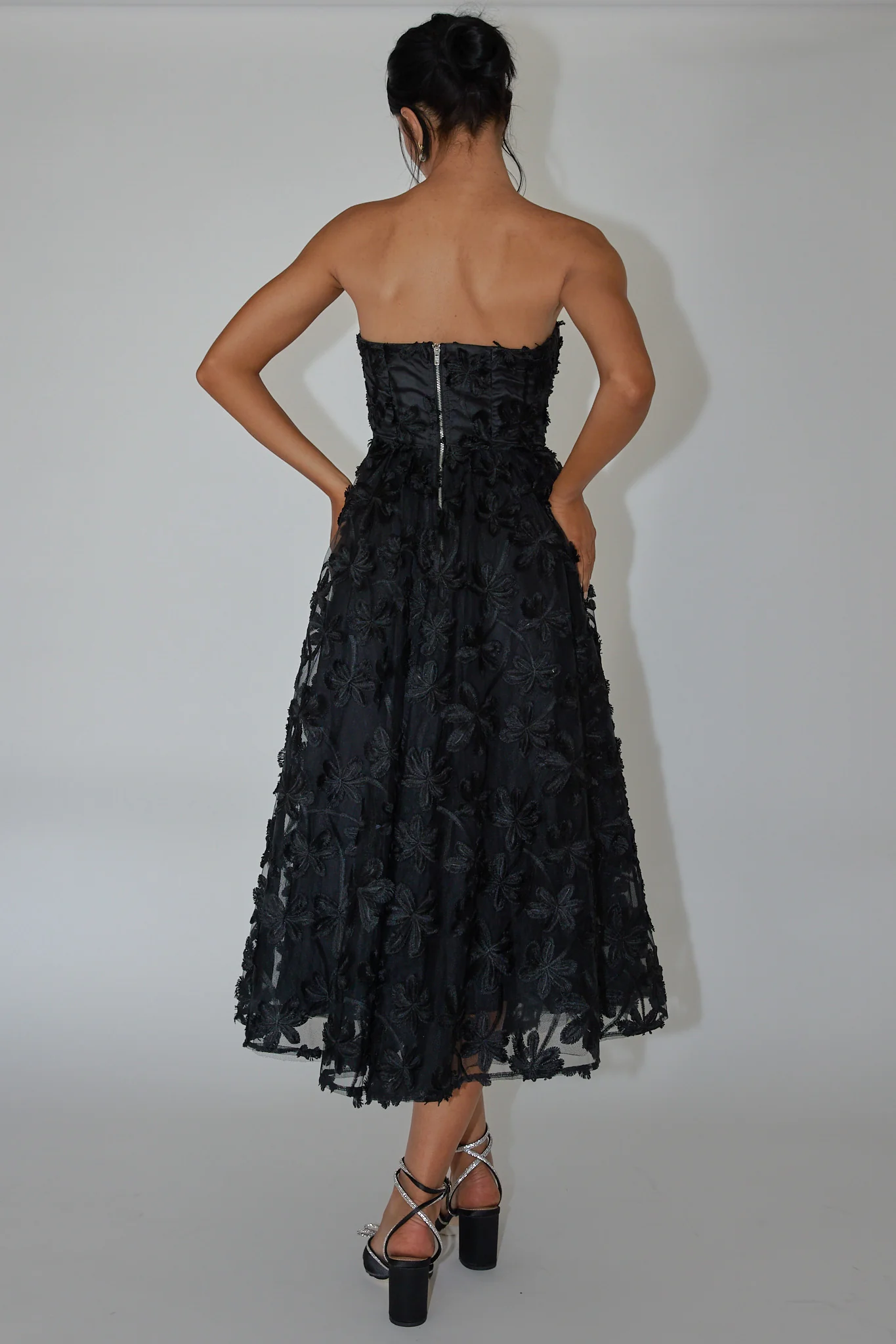 Dori Floral Embellished Midi Dress Black - Seraphlike