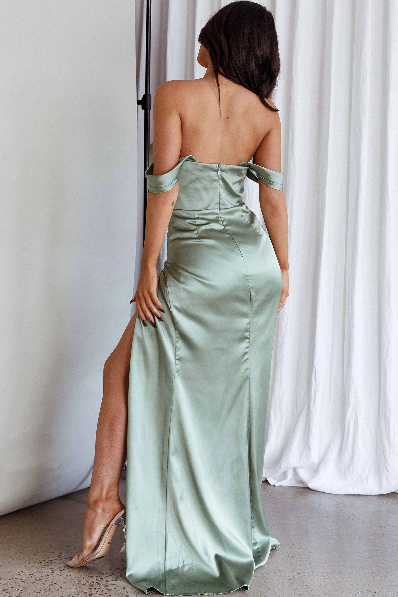 Novara Corset Bust Satin Dress Olive - Seraphlike