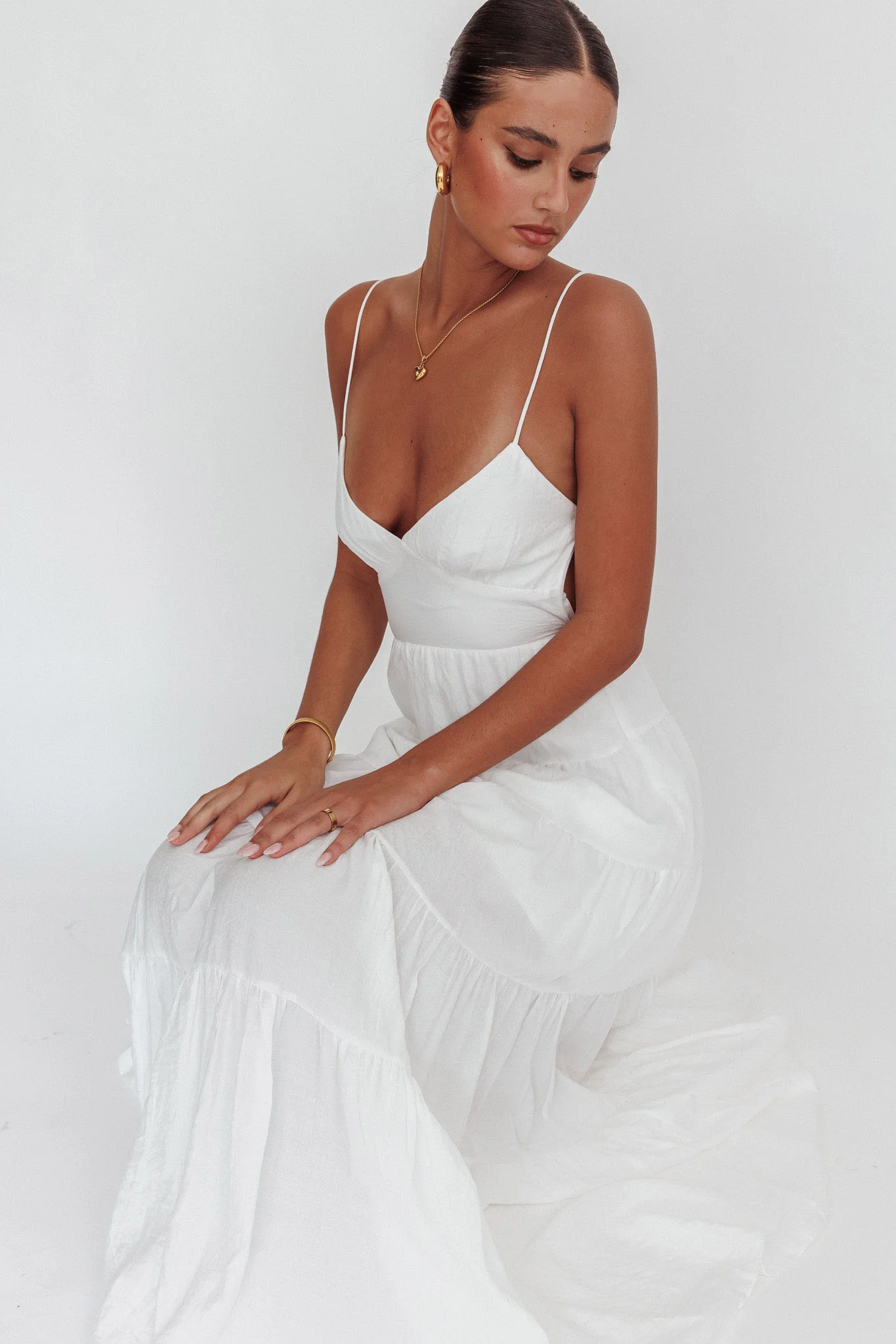 Main Attraction Cami Strap Maxi Dress White - Seraphlike