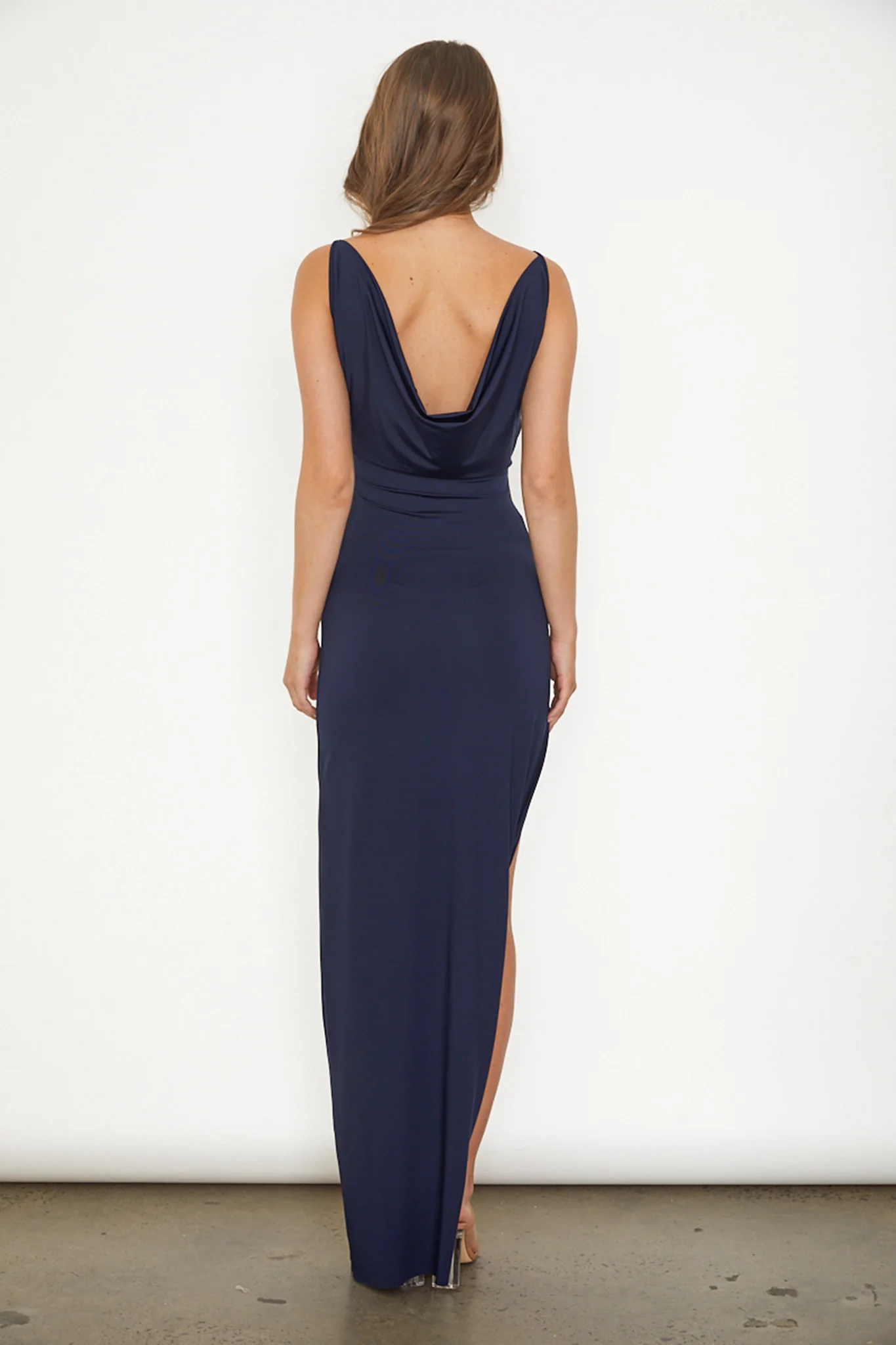Hollywood Heartthrob Surplice Neckline Split Dress Navy - Seraphlike