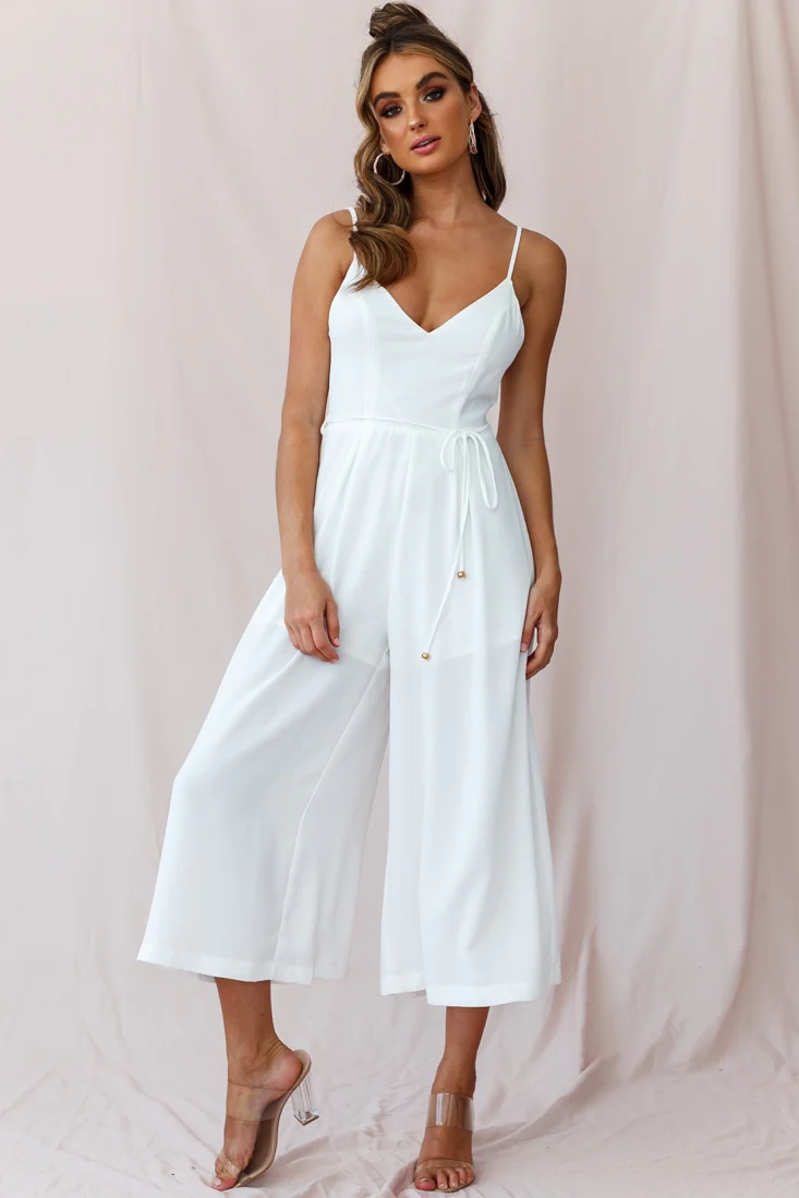 Brighton Low Back Wide Leg Jumpsuit White - Seraphlike