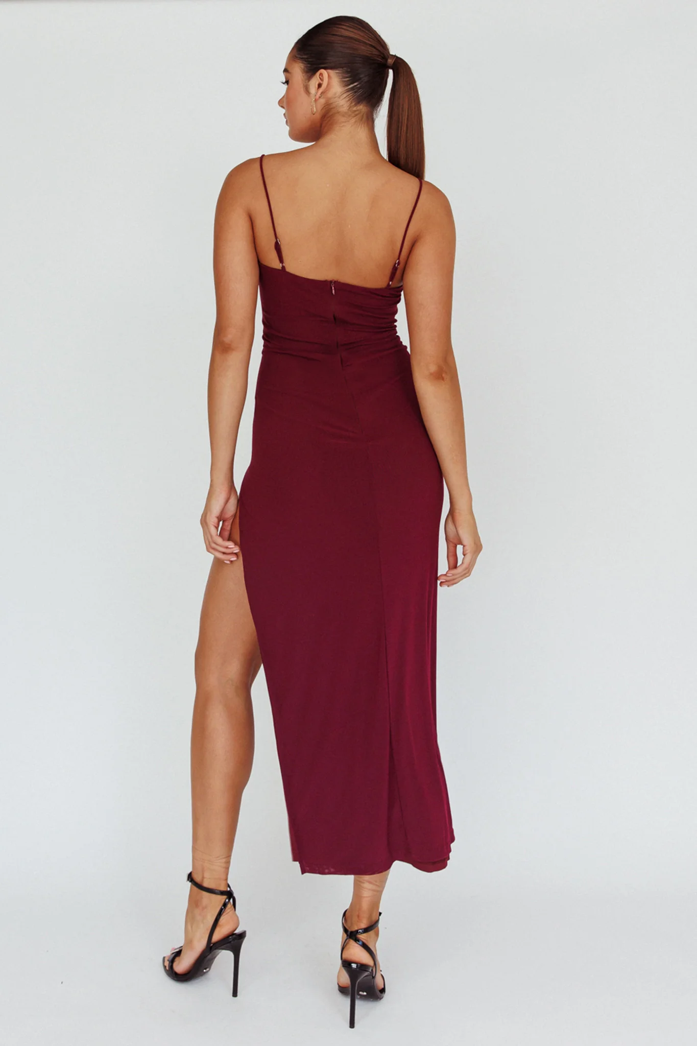 Catriona Split Ruffle Midi Dress Grape - Seraphlike