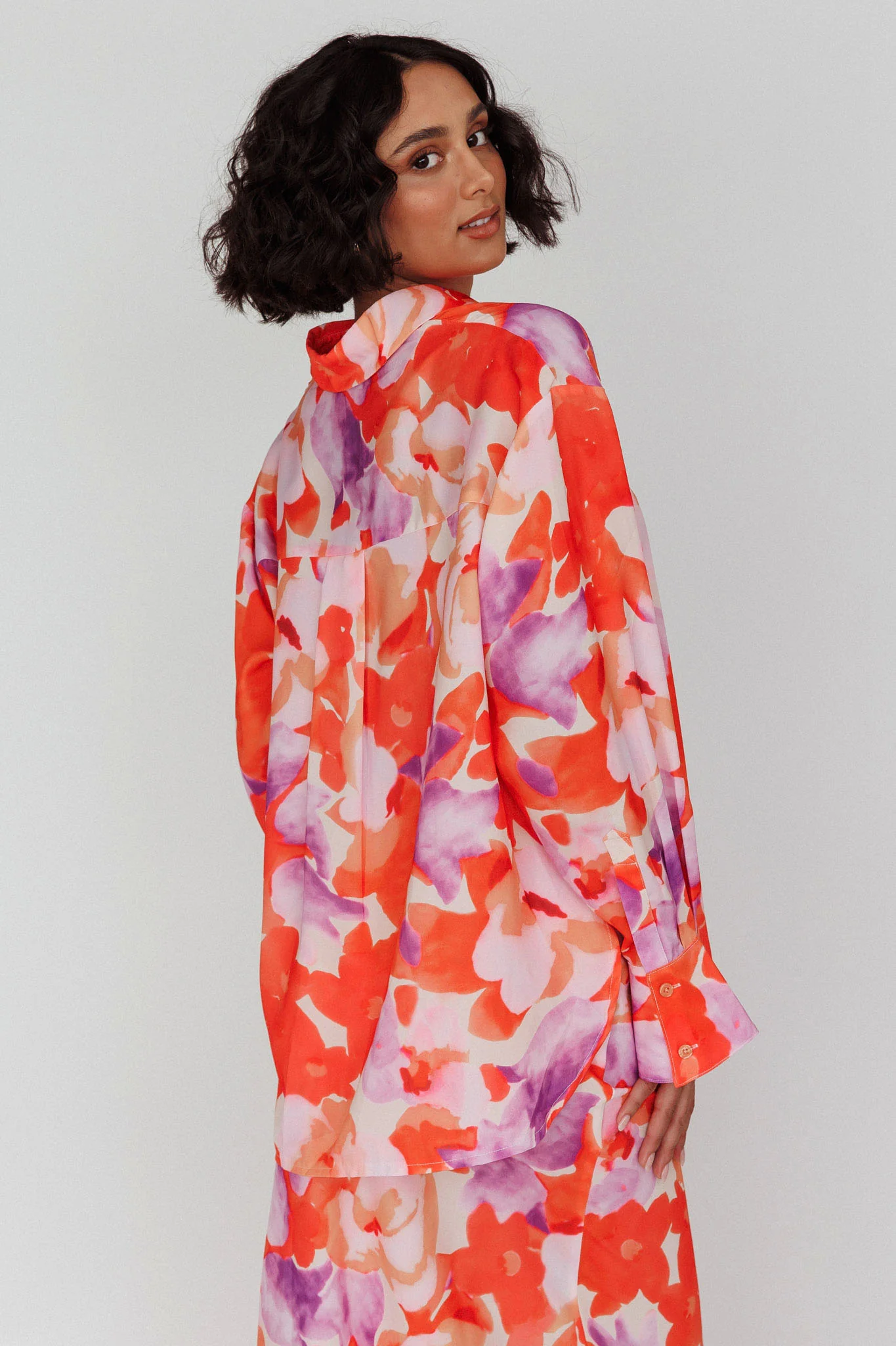 Vacation Long Sleeve Flared Cuff Shirt Orange/Purple - Seraphlike