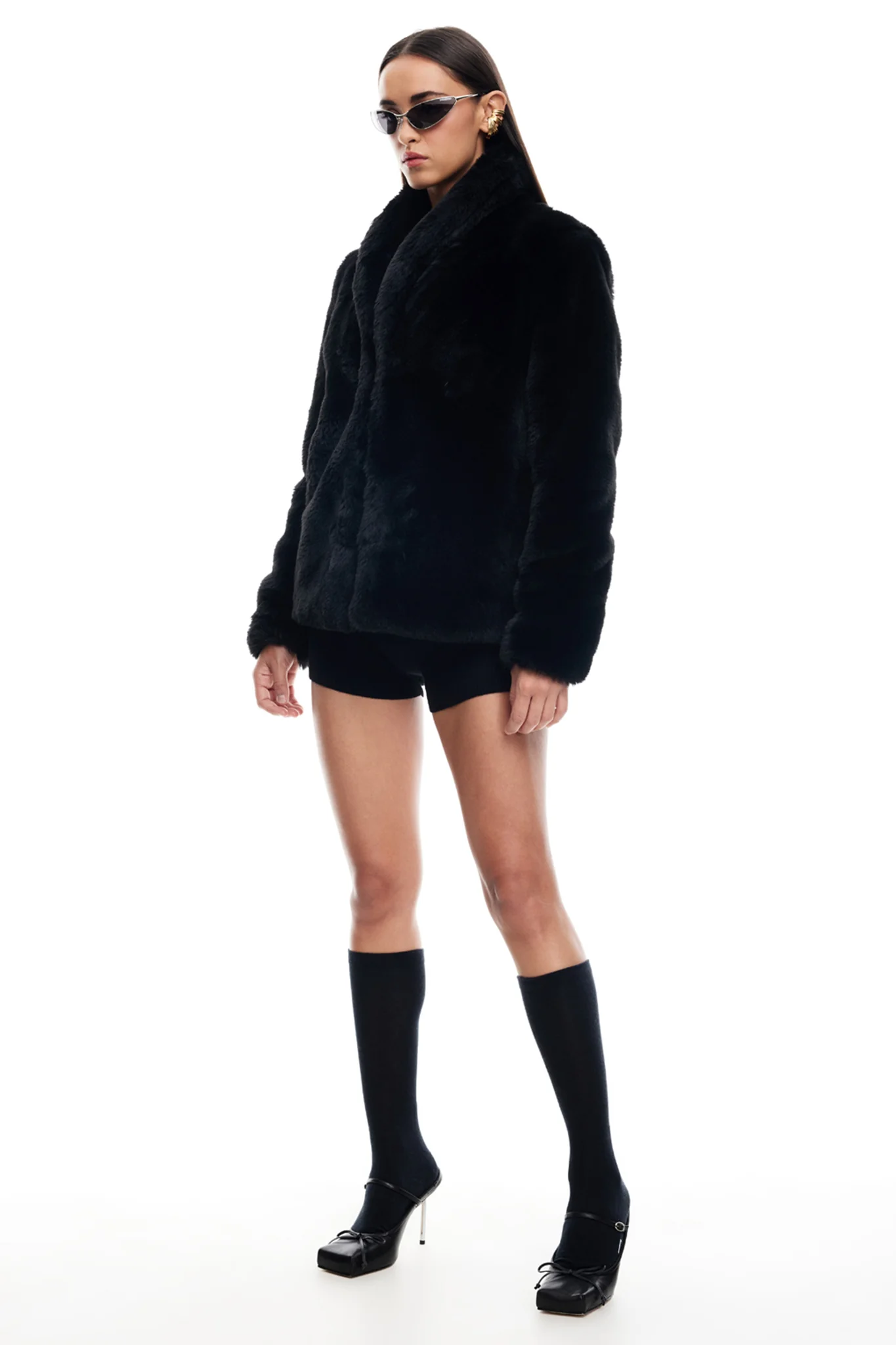 LIONESS Bada Bing Faux Fur Jacket Onyx - Seraphlike