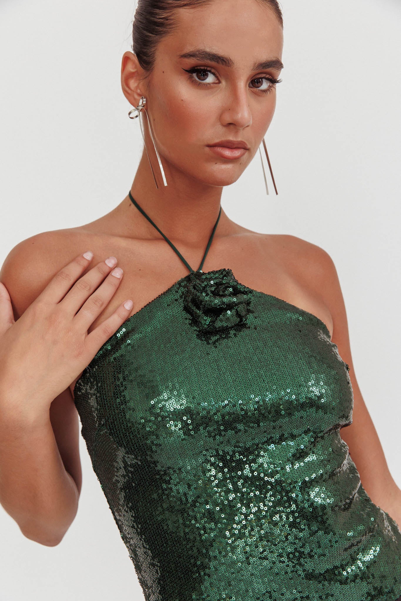 Darcy Sequin Halter Top Hunter Green - Seraphlike