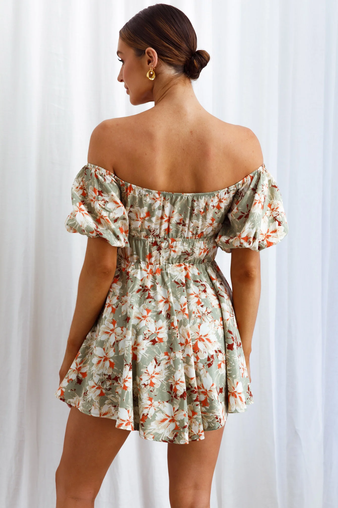 Chasing Sunsets Off-Shoulder Mini Dress Floral Green - Seraphlike