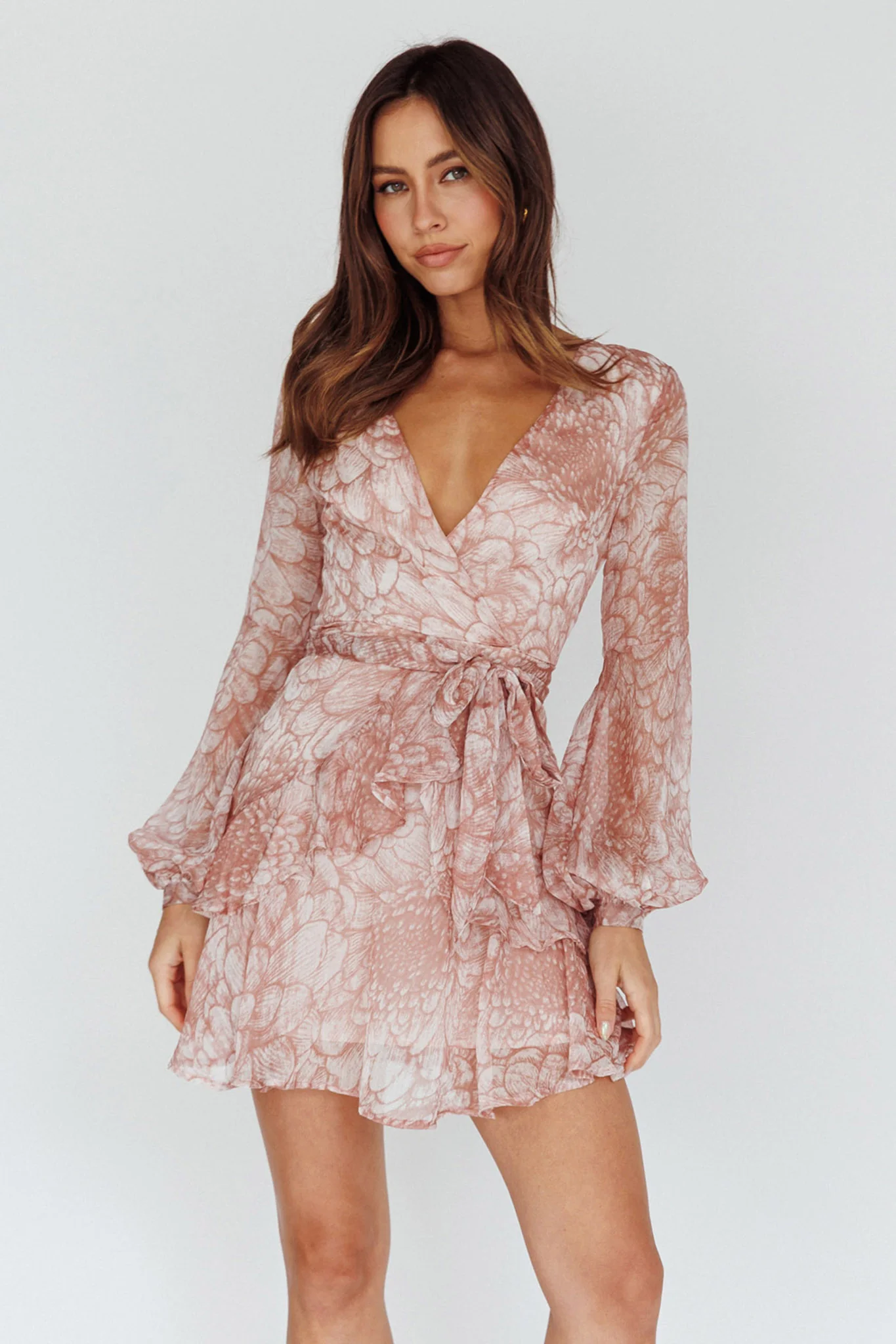 Kerry Layered Balloon Sleeve Dress Nude - Seraphlike