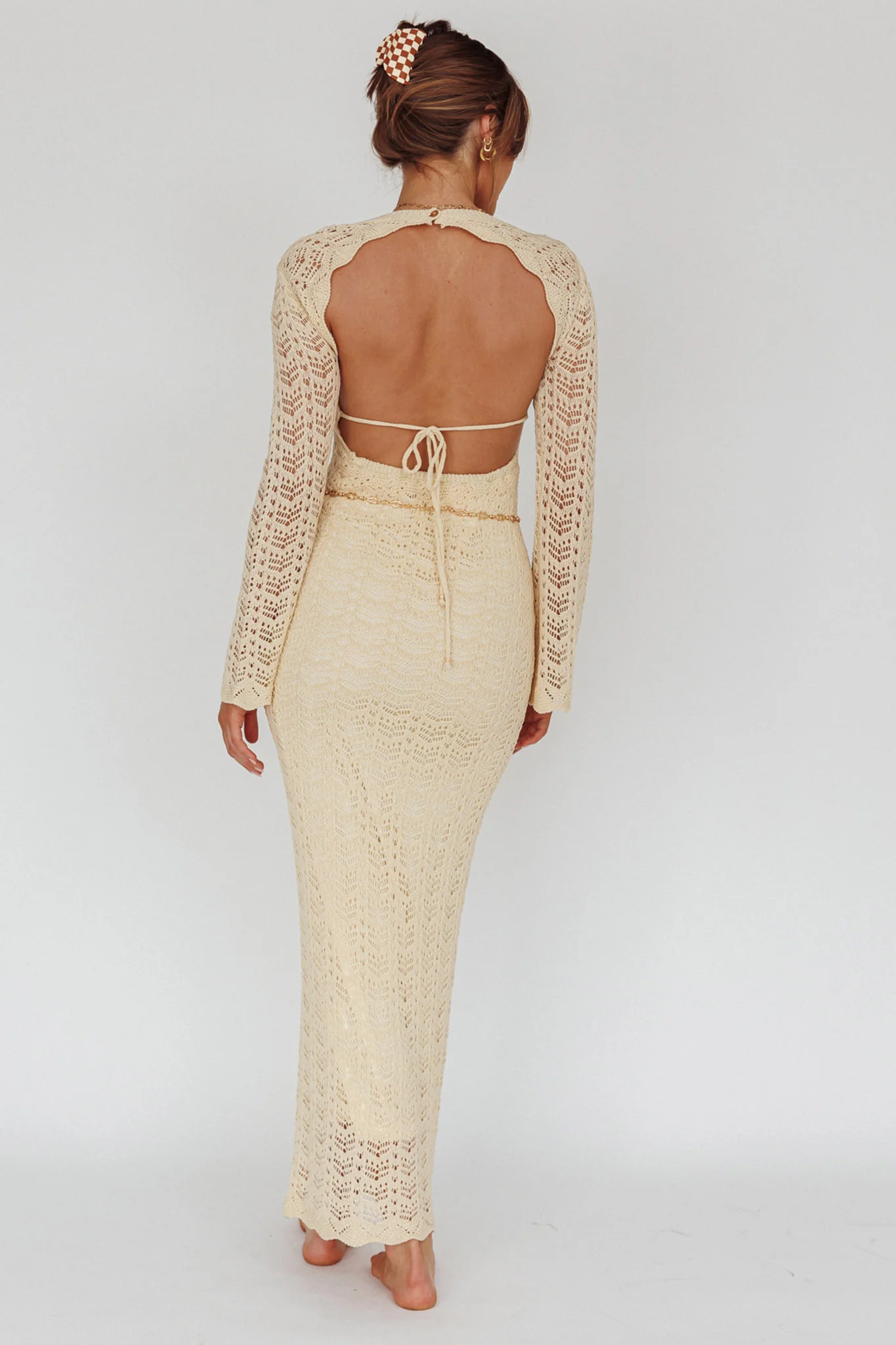 Hyland Open Back Crochet Maxi Dress Oat - Seraphlike