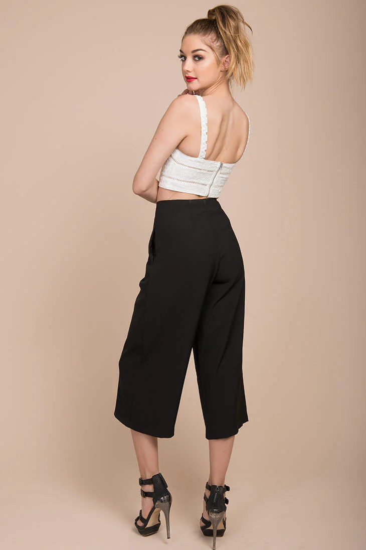 Stark High Waistline Gaucho Pants Black - Seraphlike
