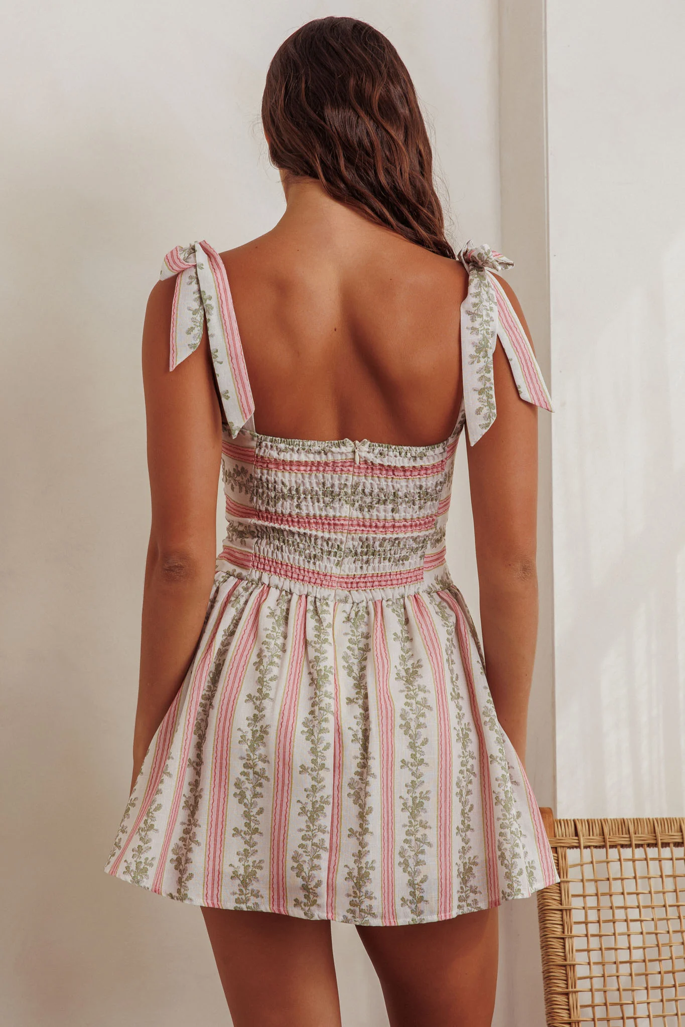 Bestie Tied Shoulder Mini Dress Floral Green - Seraphlike